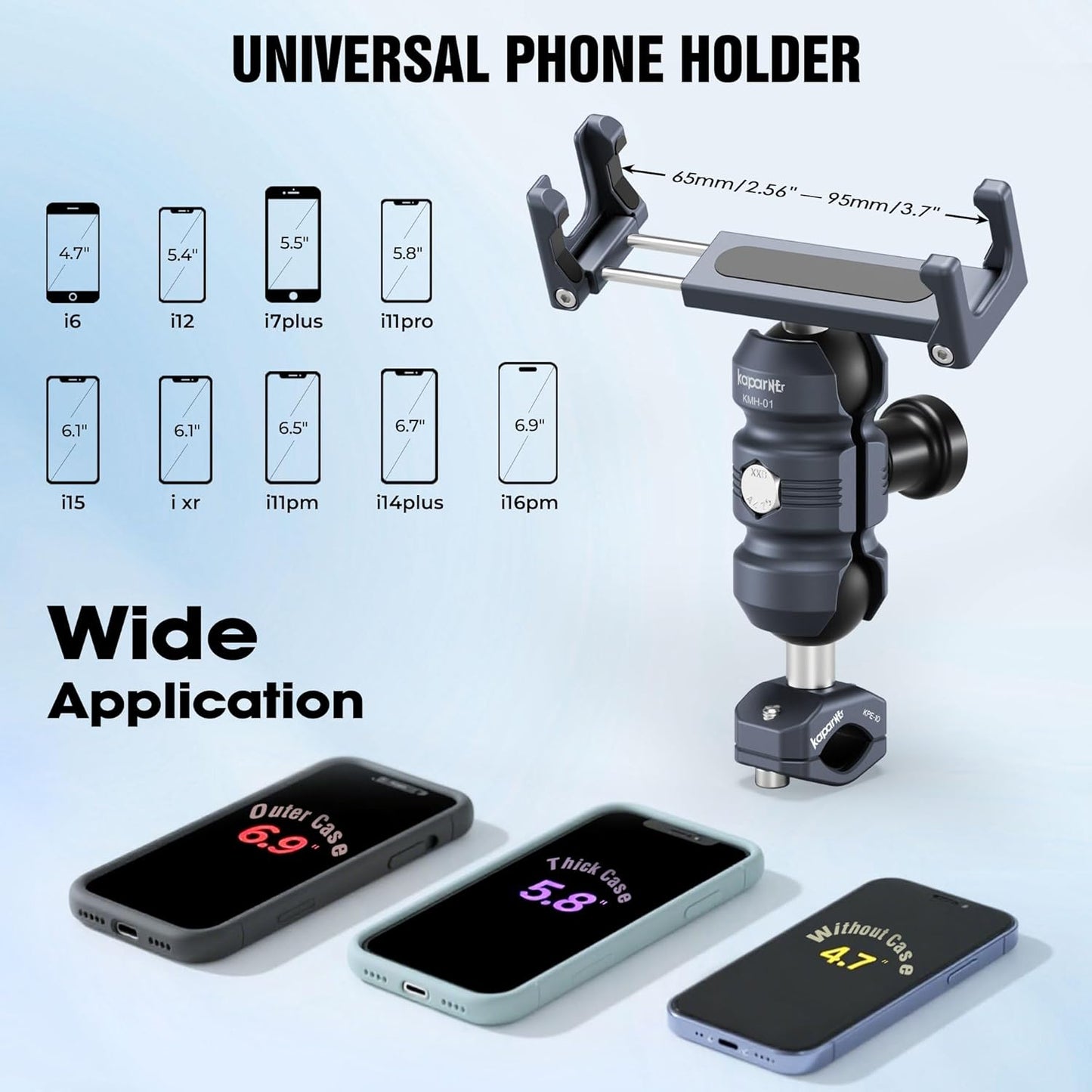 Anti-Theft Motorcycle Phone Mount, Aluminum Dual Socket Arm and U-Bolt Base for Bicycles/ATVs/Snowmobiles, Installed on 0.4-0.6" Mirror Bars (KPS-03)"