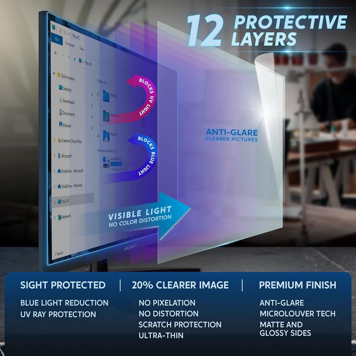 [2 Pack 27 inch Removable Anti-Glare Blue Light Screen Protector for 16:9 Computer Monitor Display– Anti-Glare, Anti-Scratch, PC Anti-UV Eye Protection Filter Film