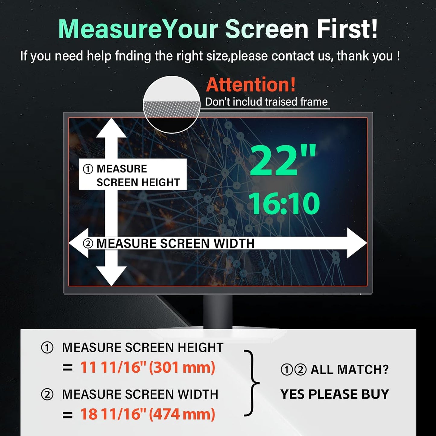 [2 Pack] Magnetic 22 Inch Computer Privacy Screen for 16:10 Aspect Ratio Widescreen Monitor, Hanging Eye Protection Anti Glare Blue Light Computer Monitor Privacy Filter, Removable 22in Protector Film