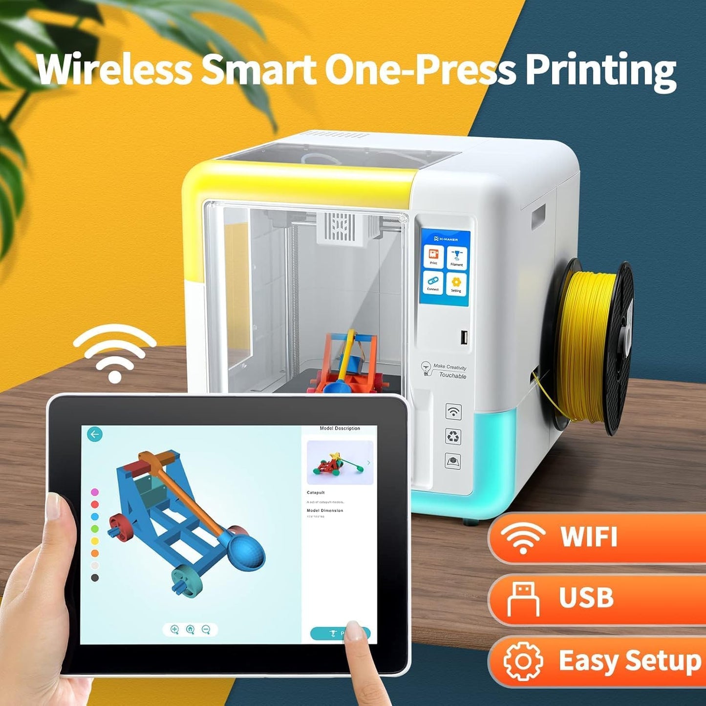 X-Maker 3D Printer for Kids and Beginners, Fully Assembled High-Speed 3D Printer with Auto Leveling Bed, Wi-Fi Printing, High Precision Small 3D Printer with App, PLA Filament Supported
