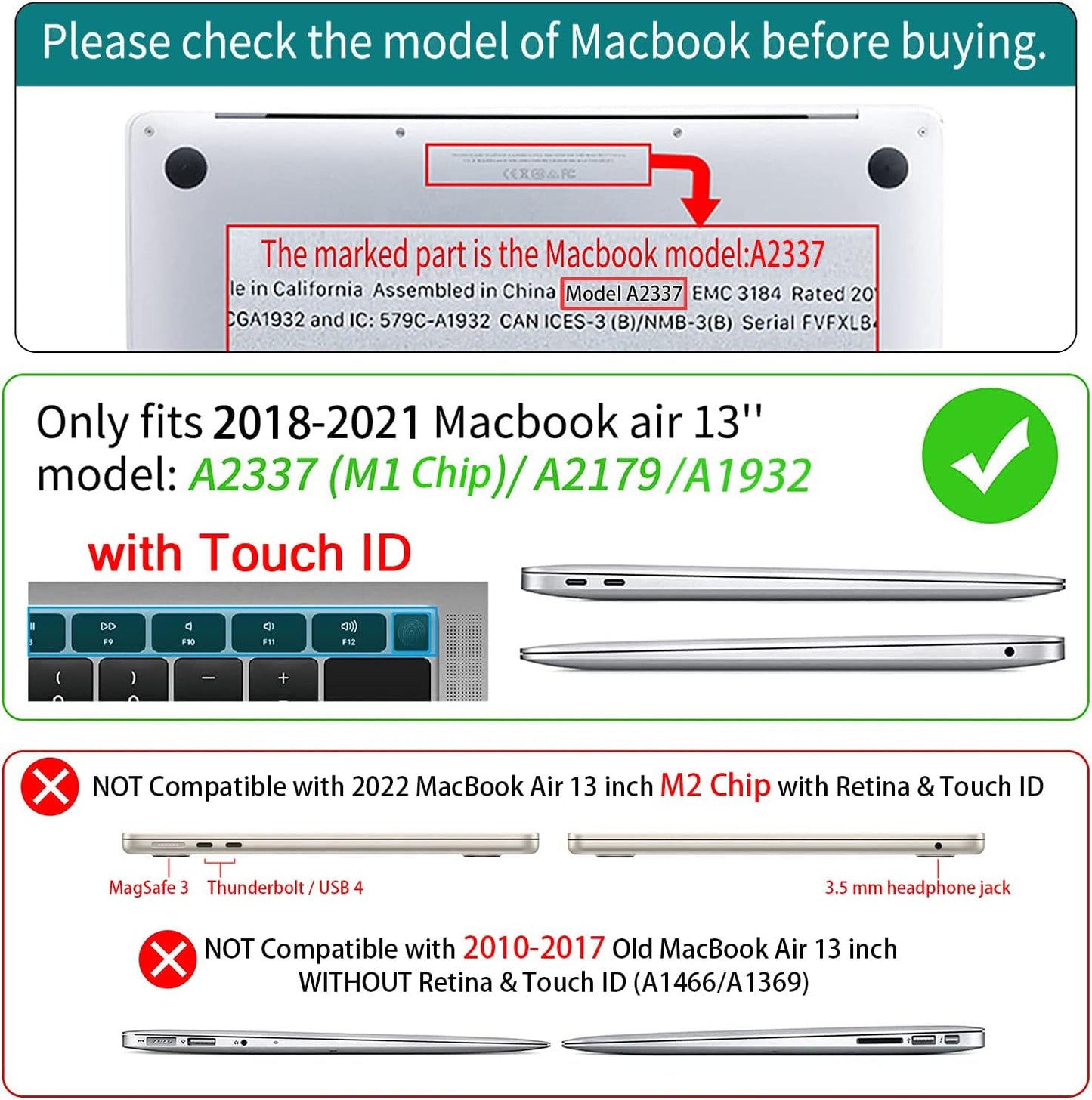Teryeefi for MacBook Air 13 inch Case 2021 2020 2019 2018 Release (Model A2337 A2179 A1932 Retina Display with Touch ID), Plastic Hard Shell Case & Keyboard Cover for MacBook Air 13 M1, Gold Flowers