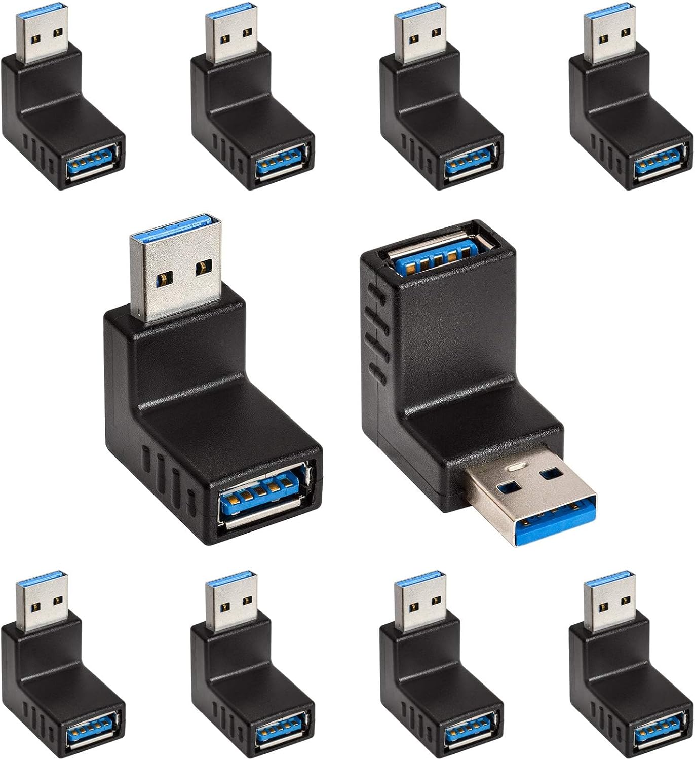 Cmple - [10 Pack 90 Degree USB 3.0 Male to Female Adapter Up Right Angle USB A Plug to Jack Connector Converter Extender for PC Laptop Hard Drive Keyboard Mouse Charger