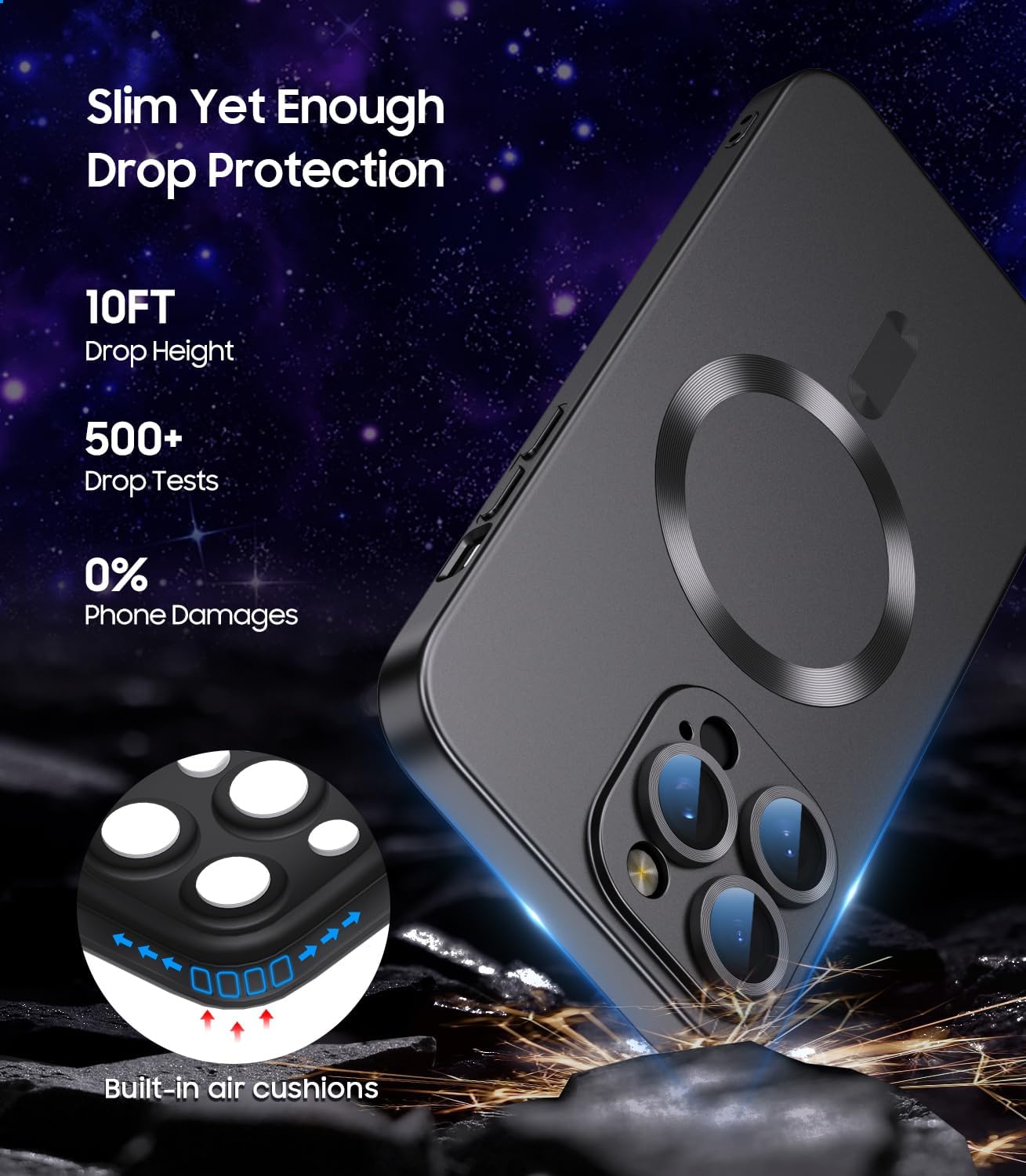 Magnetic for iPhone 15 Pro Max Case [Compatible with MagSafe][Built-in Camera Lens Protector] Slim Soft Silicone Bumper Shockproof Metallic Luster Phone Case (Black)