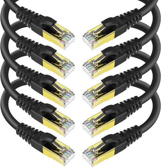 KASIMO CAT 8 Ethernet Cable 5 Feet, 10 Pack Black Shielded SFTP Internet Network Patch Cord, Heavy Duty High Speed LAN Cables w Gold Plated RJ45 Connector Professional for Router, Modem, Gaming