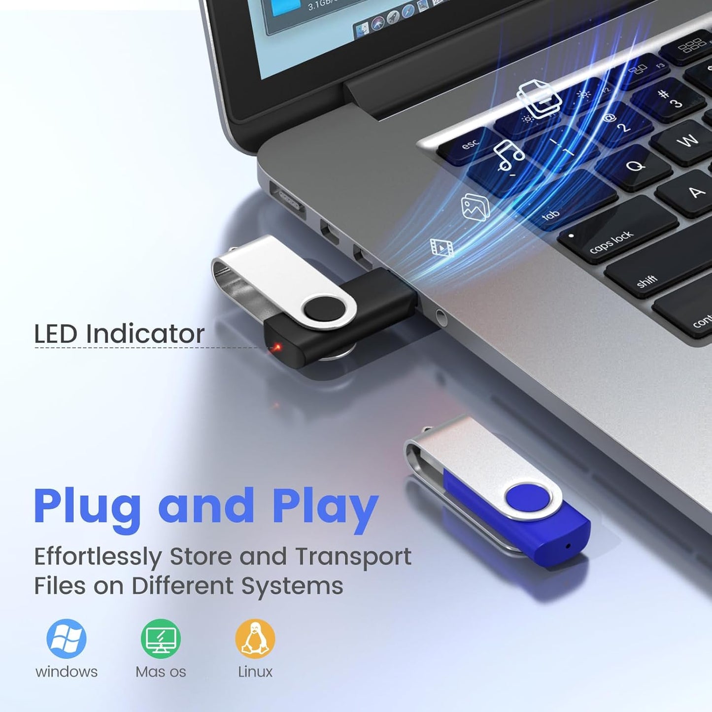 ABLAZE Personalized USB 128GB Flash Drive 10 Pack, USB 2.0 Custom Thumb Drives Personalized Pendrive Memory Stick (Mixcolors)