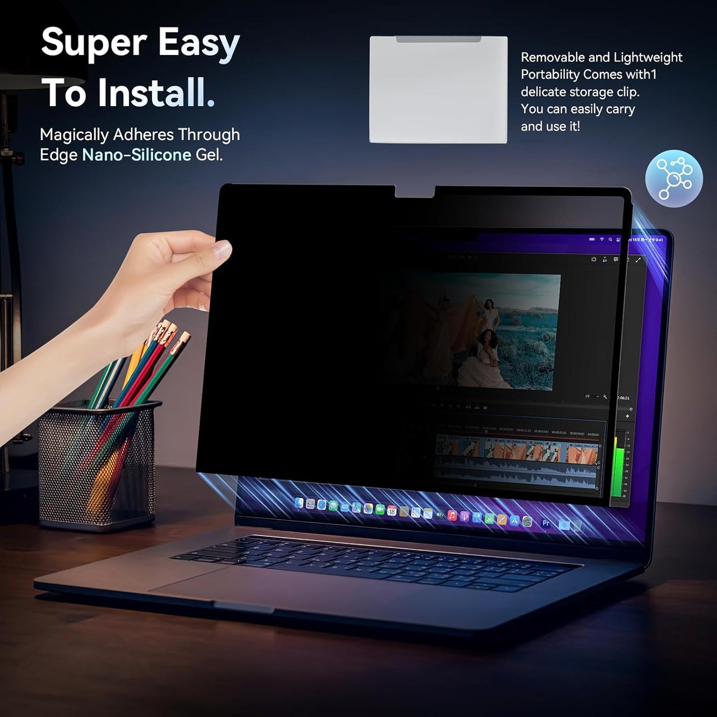 Privacy Screen Protector Compatible with MacBook Air M2 13.6 Inch (2022 Release), Easy On/Off Removable Anti Spy Blue Light Glare Shield Film Laptop Privacy Filter for Apple Mac Air 13" M2 (A2681)"