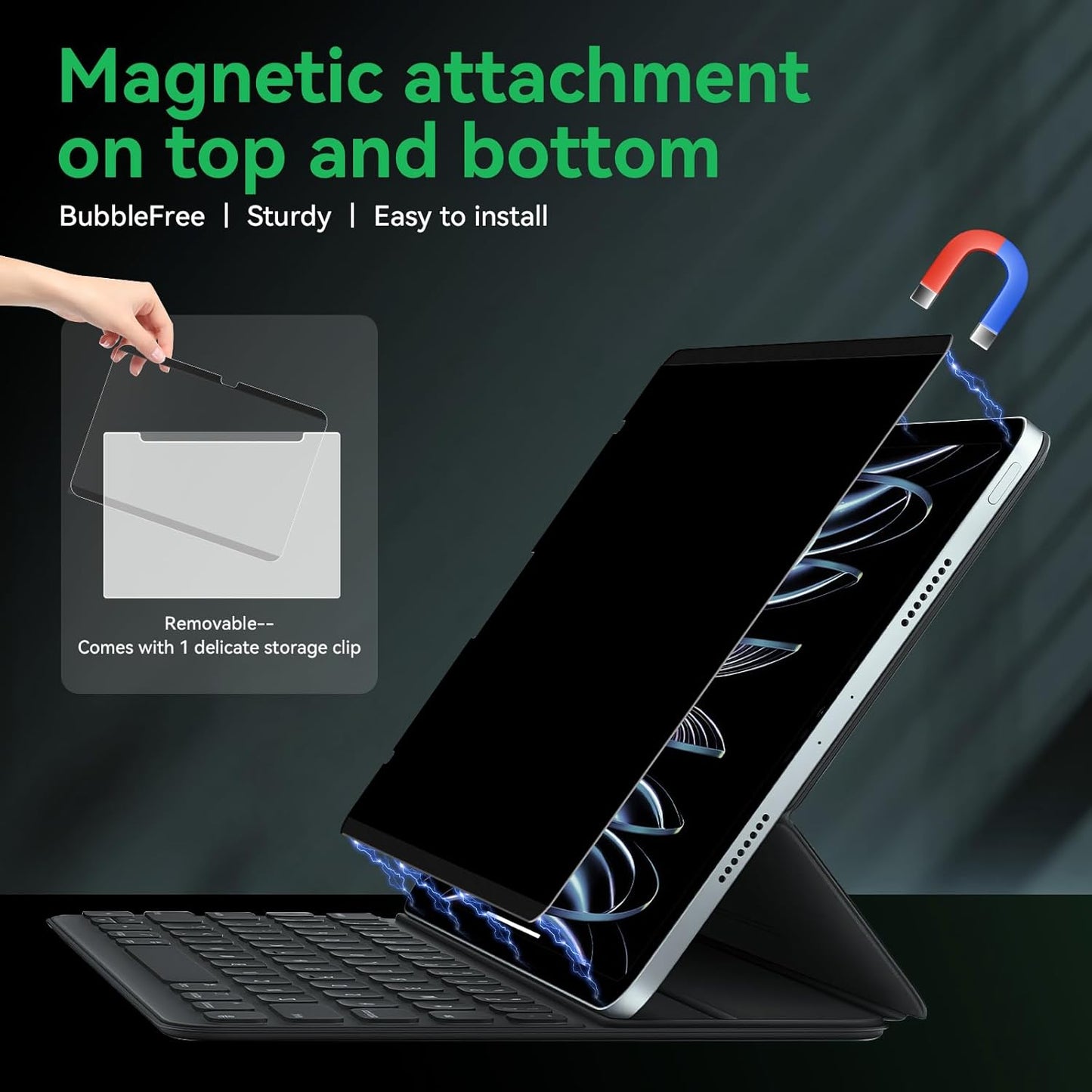 Magnetic Privacy Screen Protector Compatible with iPad 9th 8th 7th Gen 10.2'' Anti Glare Blue Light Filter, Bubble-Free Shield, Fingerprint-Proof Guard, Reusable Anti-Scratch Film, Anti-Spy Cover