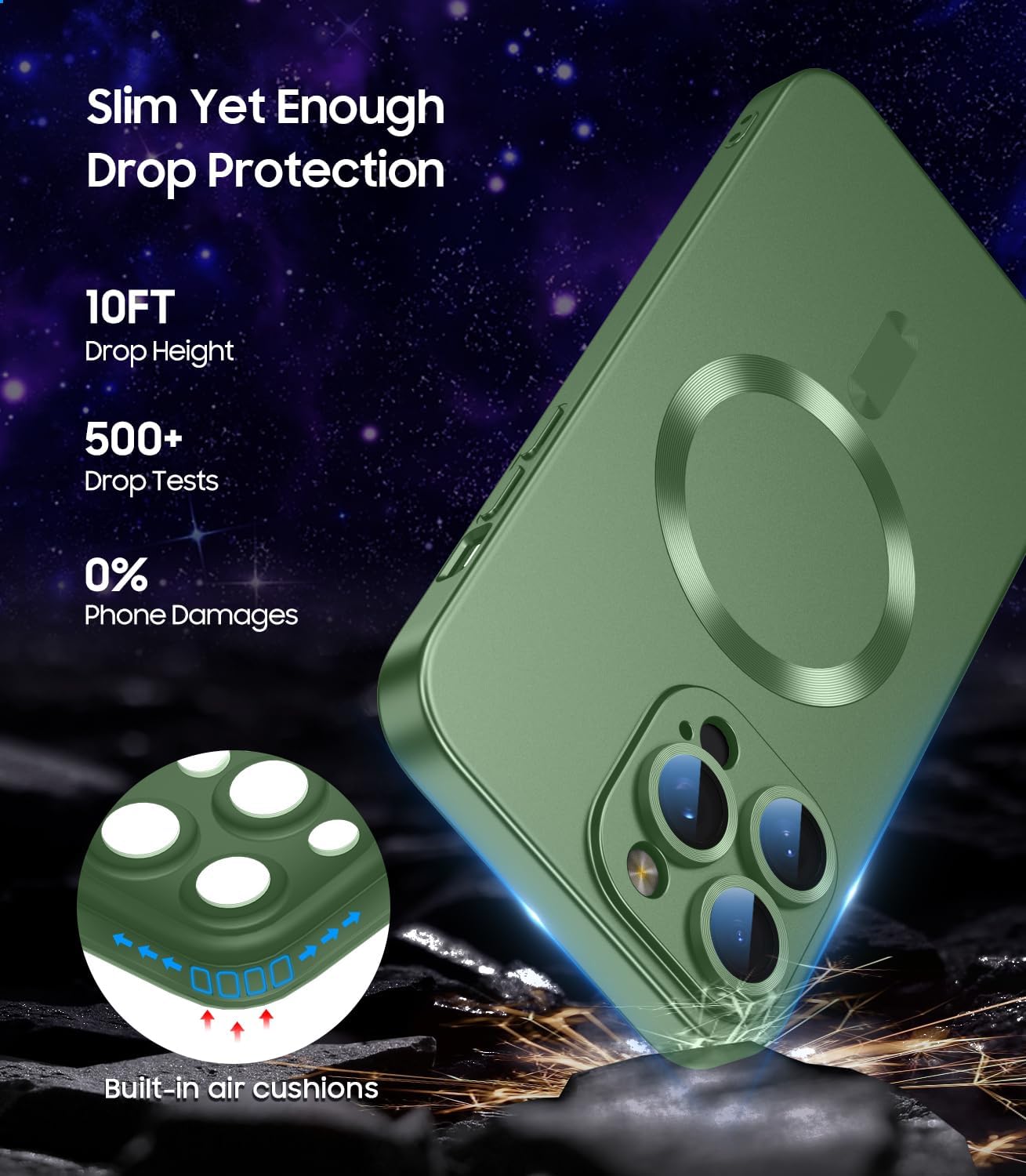 Magnetic for iPhone 14 Pro Max Case [Compatible with MagSafe][Built-in Camera Lens Protector] Slim Soft TPU Bumper Shockproof Metallic Luster Phone Case (Green)