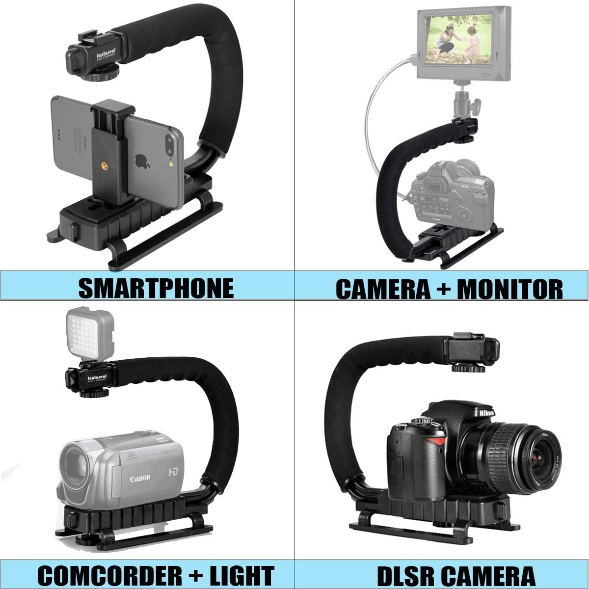 Fantaseal 4in1 DSLR/Mirrorless/Action Camera +Camcorder +Smartphone Stabilizer Holder We-Media YouTube Vlog Low Position Video Rig Mount Fit for GoPro Sony DJI OSMO Action Nikon Canon iPhone Samsung