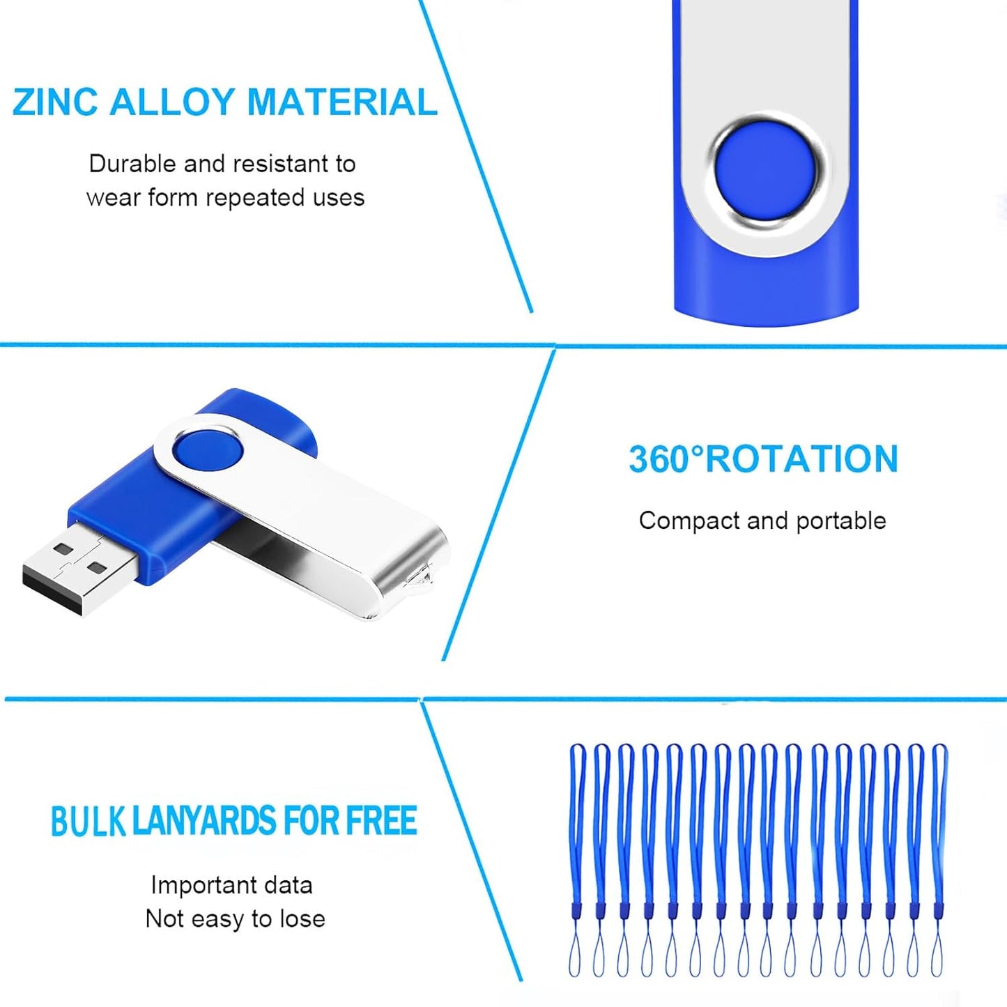 EASTBULL 50 Pack 4GB Bulk Flash Drives Pack USB 2.0 Thumb Drives Pack 4GB Bulk USB Drive (Blue, 50 Units)