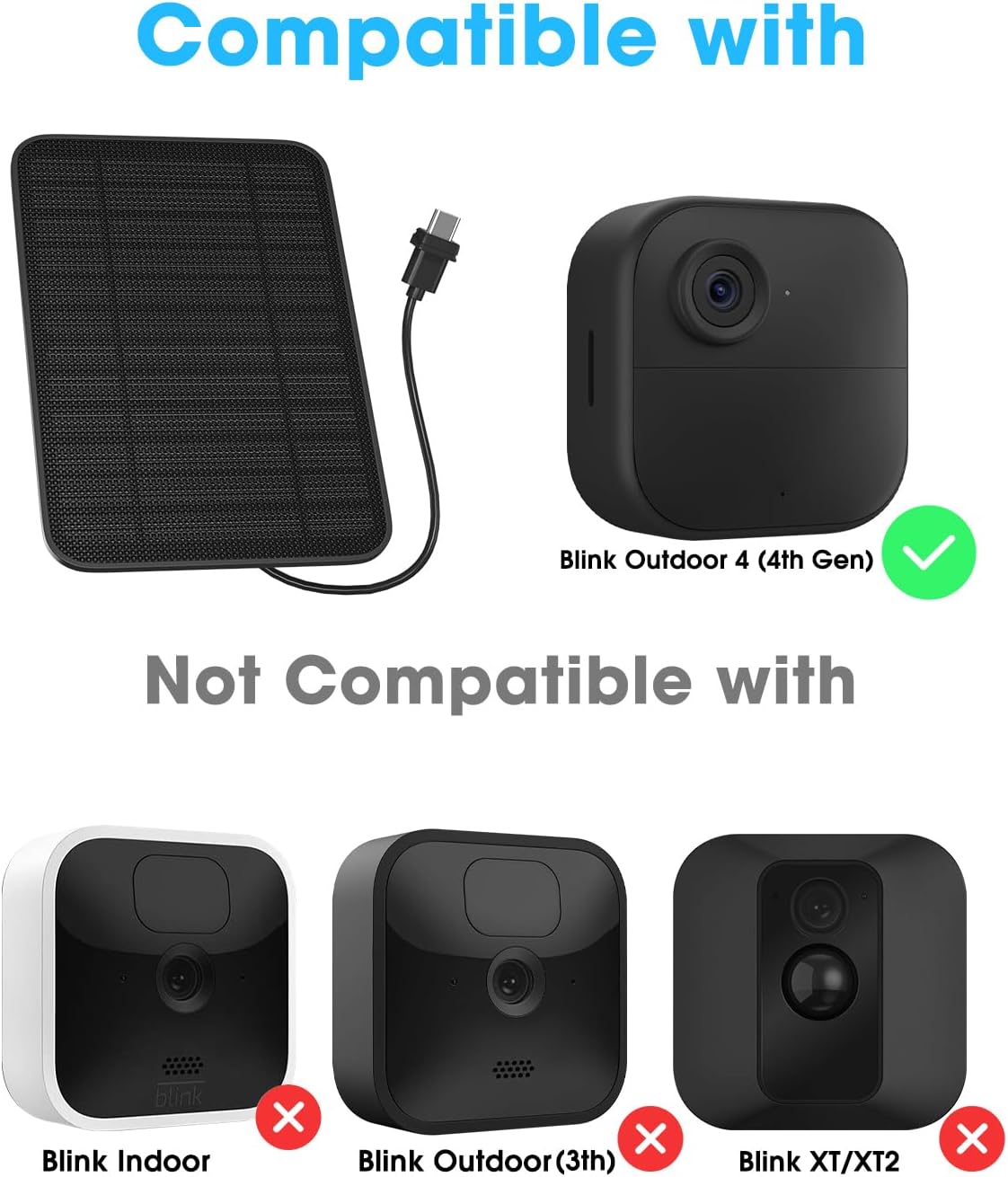 5W Solar Panel for Blink Camera Outdoor, Solar Panel Charger with Battery Compatible with New Blink Outdoor 4 (4th Gen) Camera, with 13.1ft Cable, IP65 Weatherproof, Includes Secure Wall Mount, 3 Pack