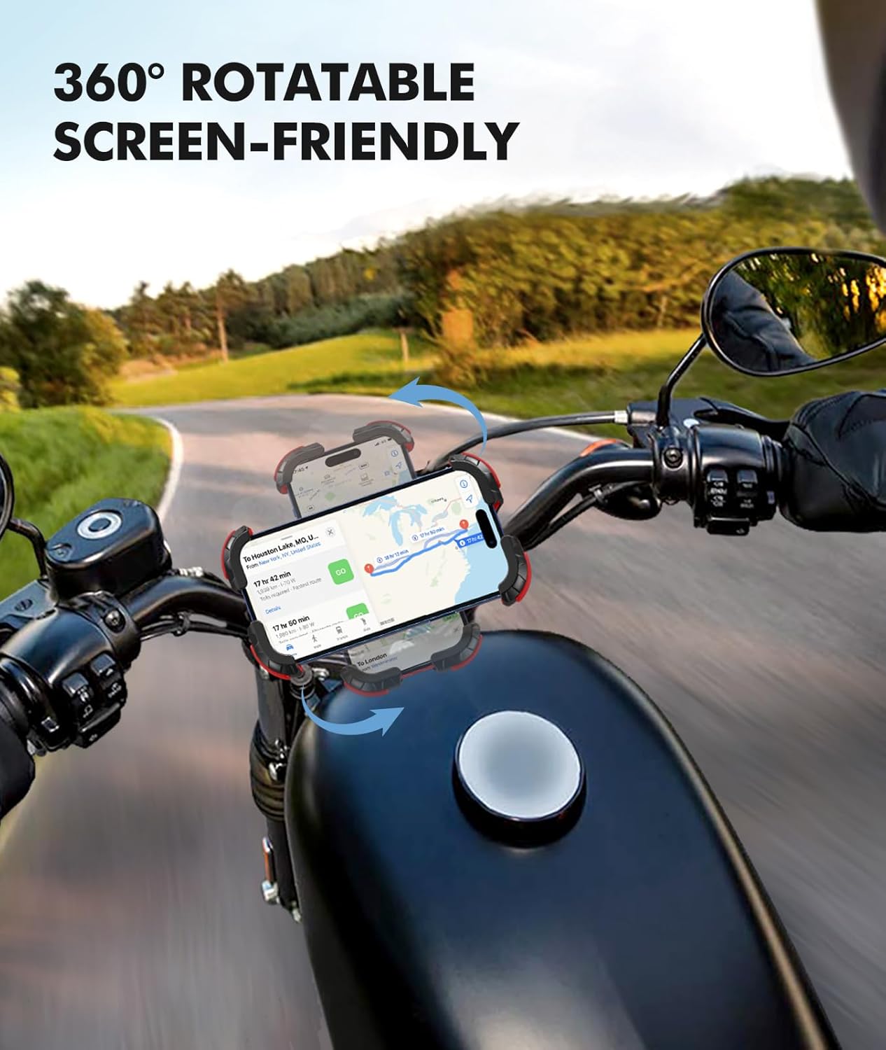 Motorcycle Phone Mount, Upgrade Bike Phone Mount [1s Lock][Secure Protection], 360° Rotatable Phone Holder for Mountain Bike/ATV/Scooter Handlebar, Compatible with iPhone/Samsung 4.7-6.7" (Red)"