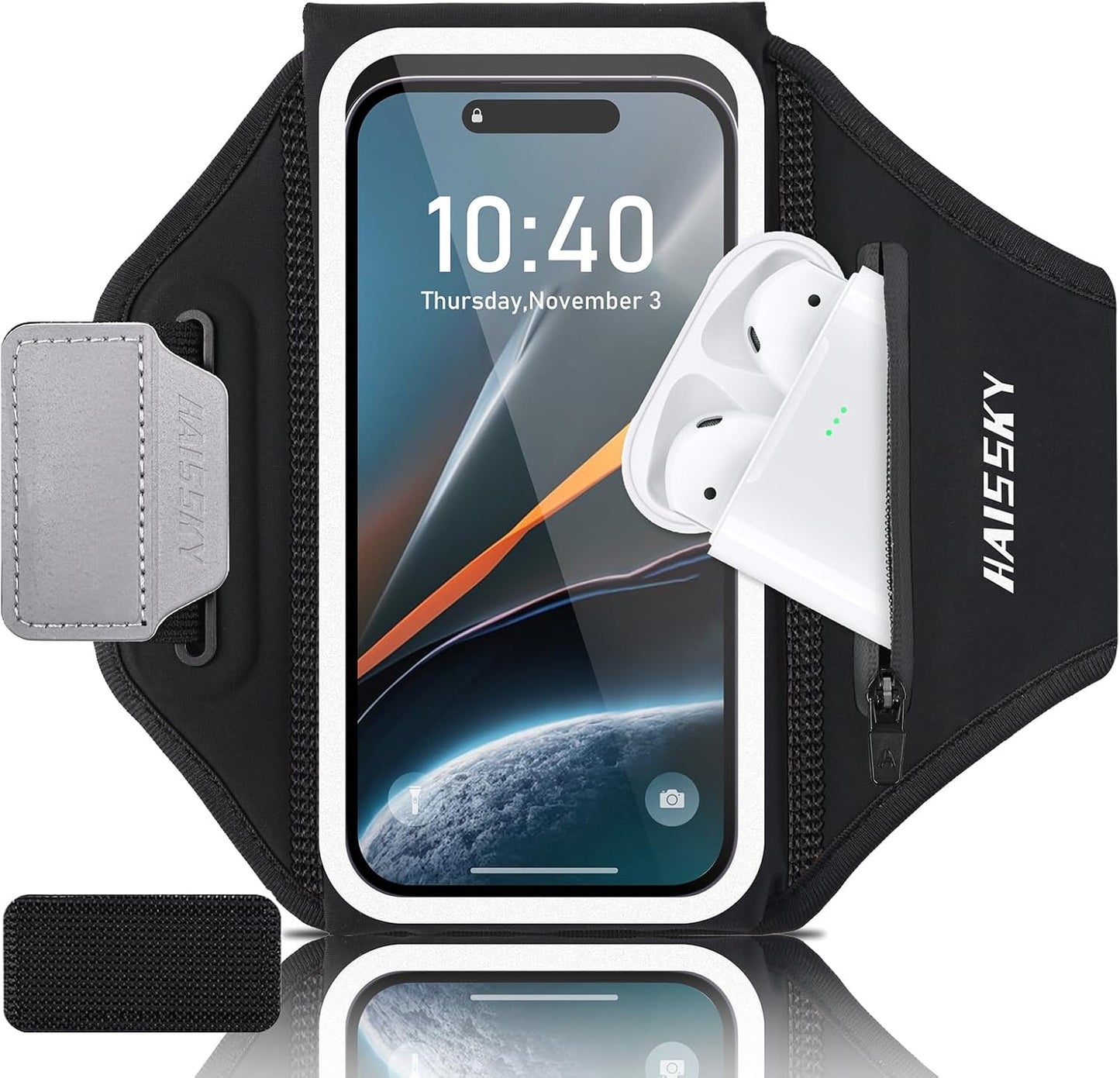 Running Phone Armband with Earphone Holder - 3D Design Cell Phone Armband for iPhone 15/14/13 Pro/Plus & Galaxy S20/S10, Water Resistant Sports Phone Holder with Key Slot for 6.9" Device"