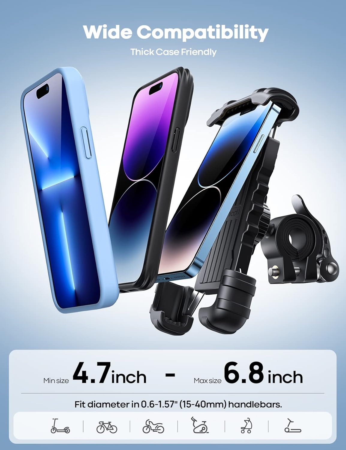 Lamicall Bike Phone Holder, Motorcycle Mount - Motorcycle Phone Holder, Handlebar Cell Phone Clamp, Scooter Phone Clip for iPhone 16 Pro Max/Plus, 15 Pro Max, S10, S20, More 4.7" to 6.8"" Smartphones"