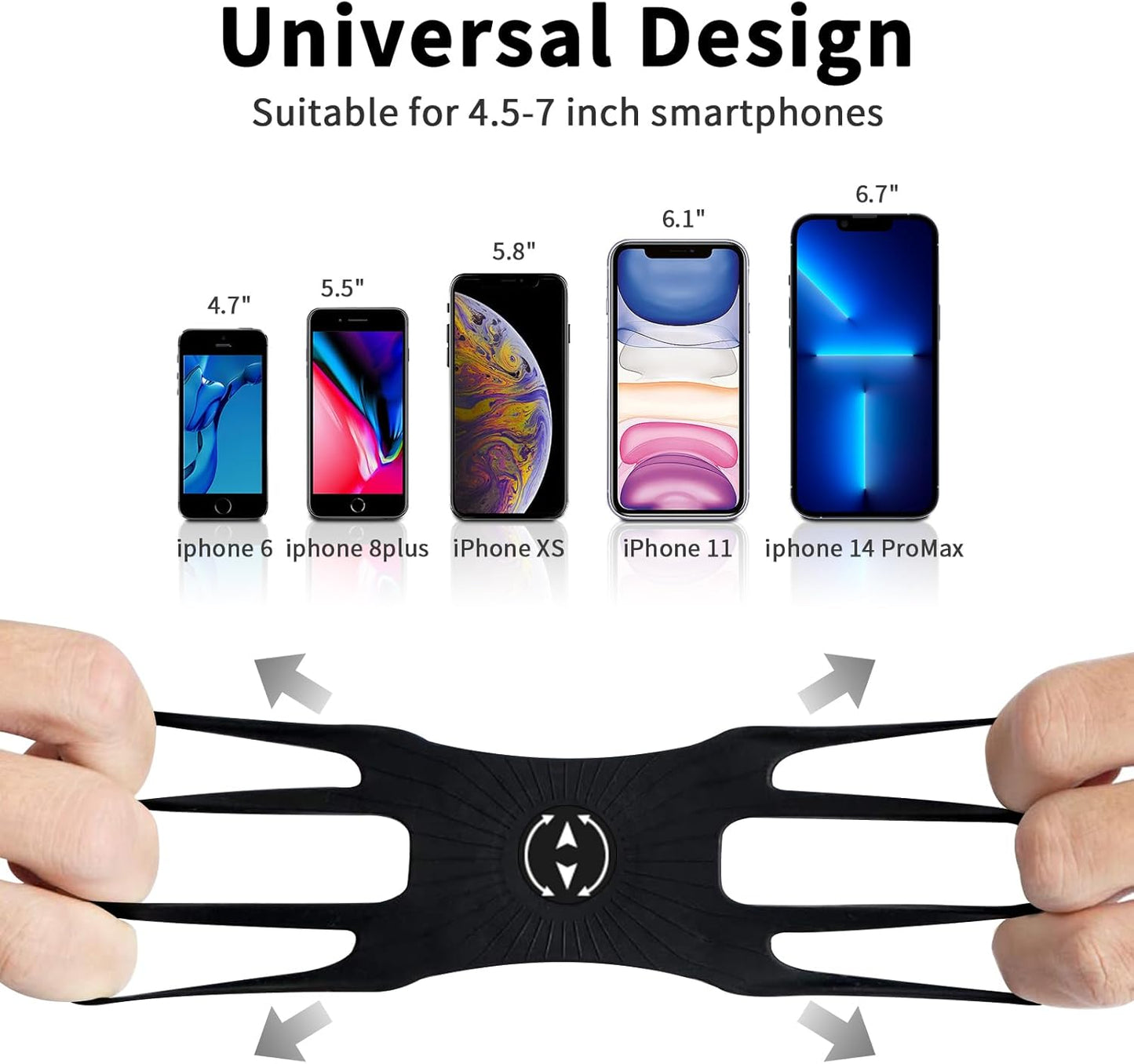 3in1 Running Sports Armband+Wristband+Bicycle Phone Holder,360° Rotation & Detachable Compatible with 4.5-7" Cellphone for iPhone 16/15/Pro/ProMax/14/13/mini/Pro Max/XS/XR"