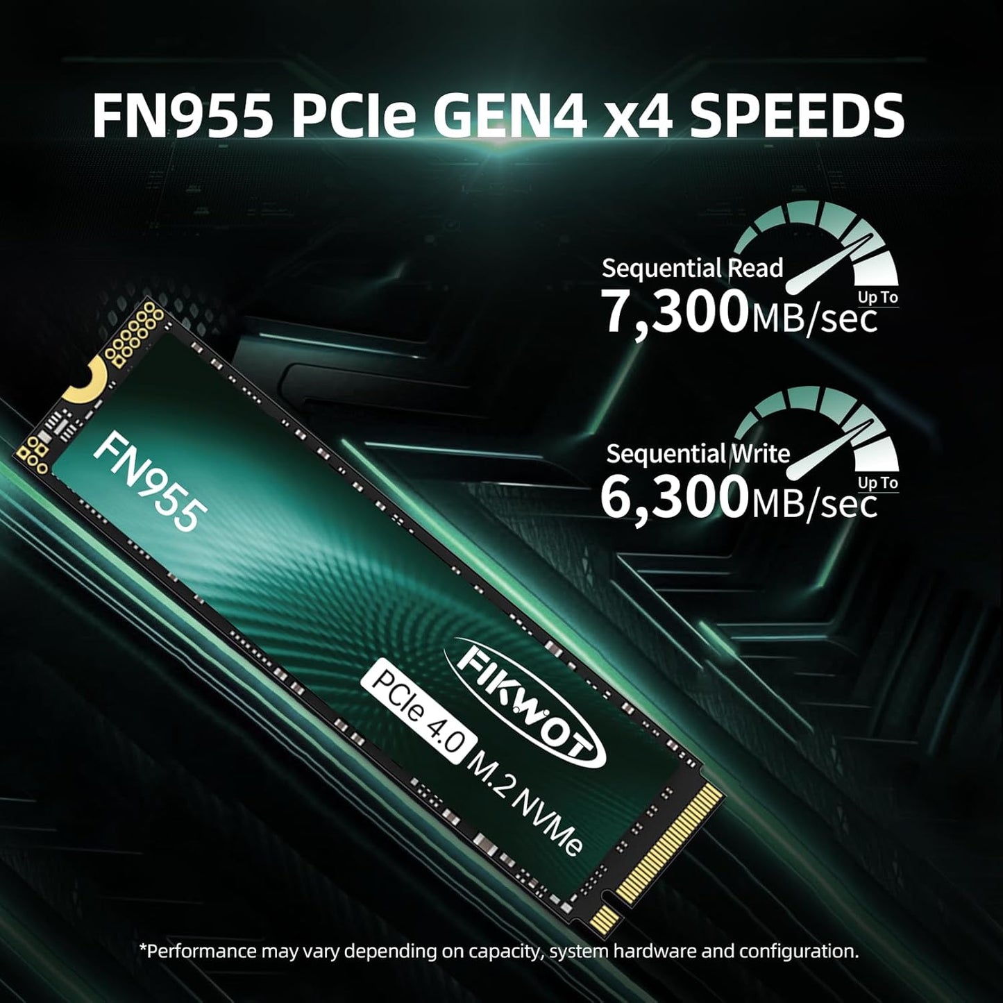 FN955 4TB NVMe SSD M.2 2280 PCIe Gen4x4, Up to 7300MB/s, 3D NAND TLC Flash Internal Solid State Drive, Configure SLC Cache, Storage and Memory Expansion for PS5 Laptop Desktop