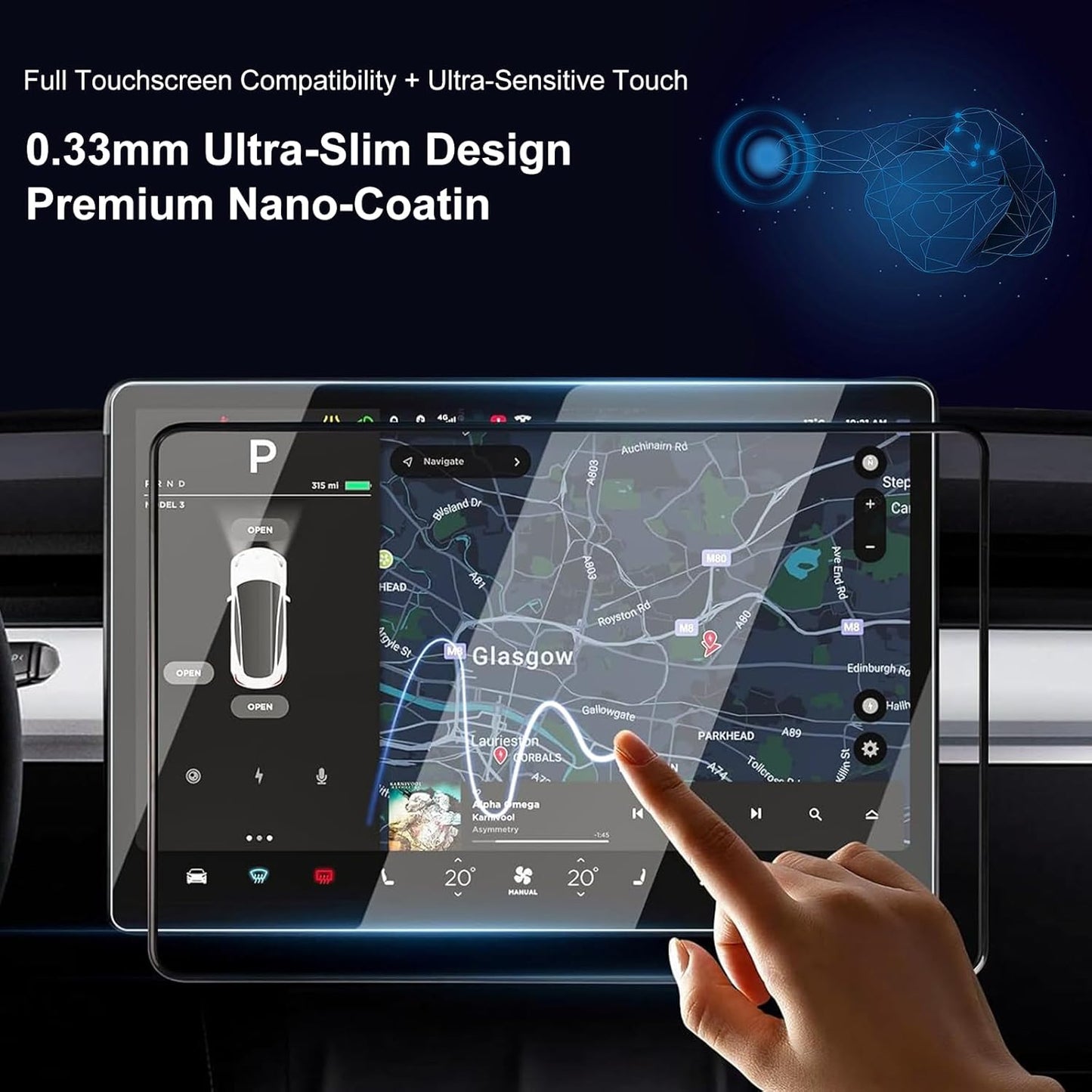 Screen Protectors for Tesla Model X&Model S 2023-2025, Center Console Touch Screen Tempered Glass Protective, Ultra Tough Shockproof Display Protective, Model S/X Accessories with 9H Anti-Fingerprint