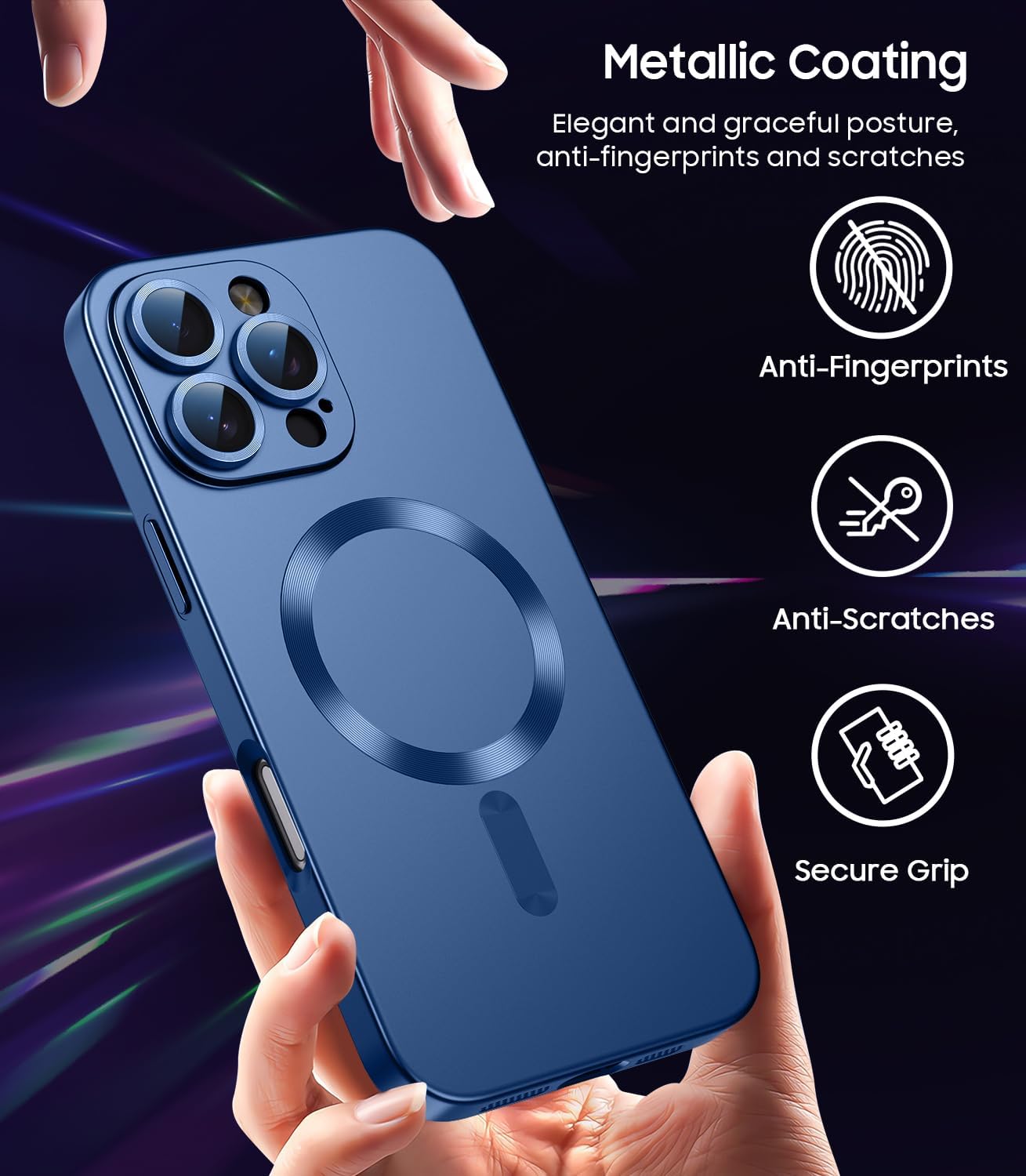 Magnetic for iPhone 16 Pro Case [Compatible with MagSafe][Built-in Camera Lens Protector] Slim Soft Silicone Bumper Shockproof Metallic Luster Phone Case (Blue)