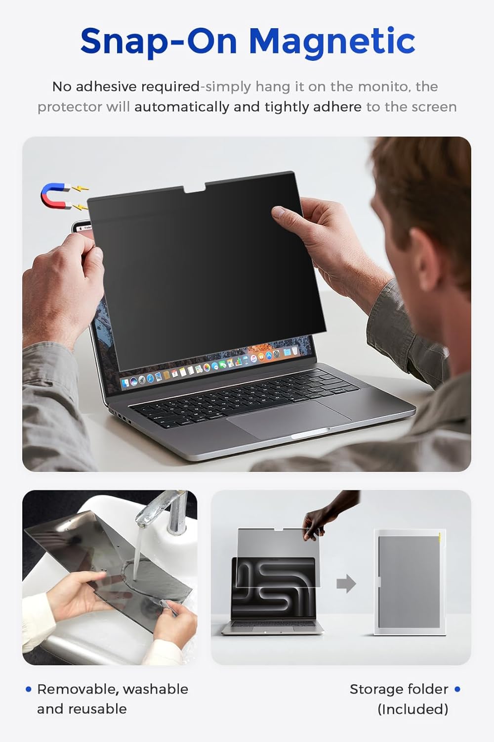 (2 Pack) Magnetic Privacy Screen for MacBook Pro 14 Inch (2021-2024, M1-M4, Pro, Max), Removable Washable Reusable Matte Anti Glare Blue Light Protector Private Security Filter for 14" Mac Laptop"