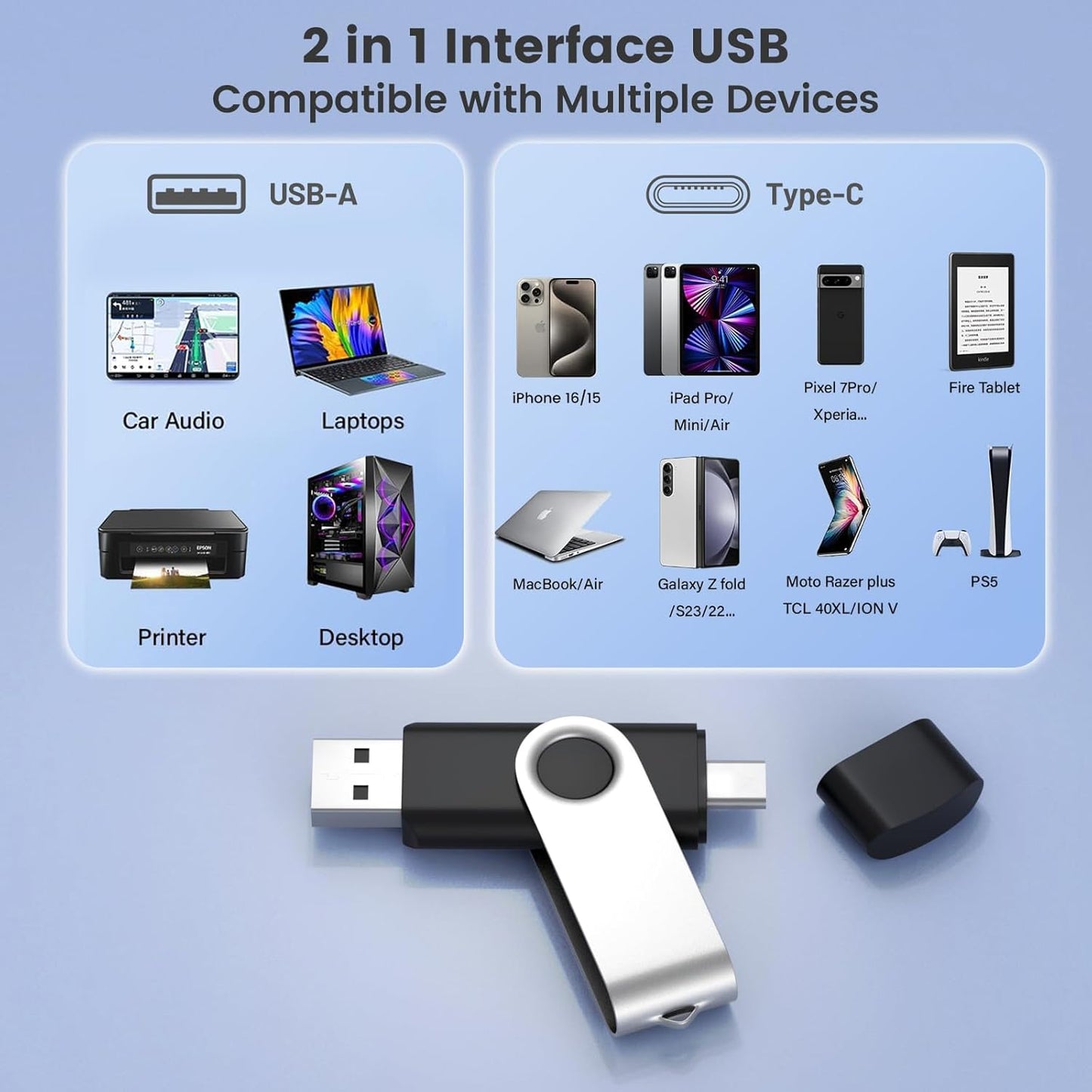 Customizable 64GB Flash Drive 10 Pack, ABLAZE Dual USB 2.0+ Type C Thumb Drives with Logo Personalized USB Memory Sticks (Mixed Colors)