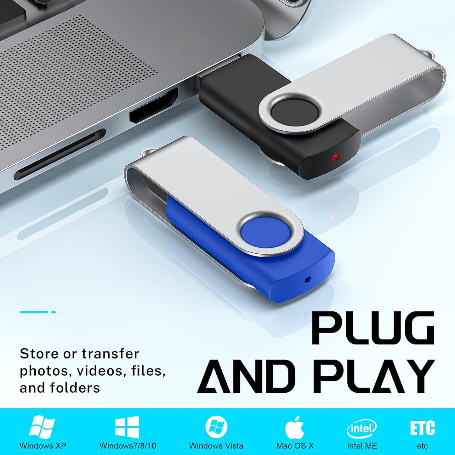 FEBNISCTE 2GB Flash Drive 10 Pack, Thumb Drive High Capacity, Bulk USB Flash Drives 2 GB Metal Swivel, USB 2.0 Jump Drive Memory Stick Portable, Pen Drive Zip High Speed for Data Storage
