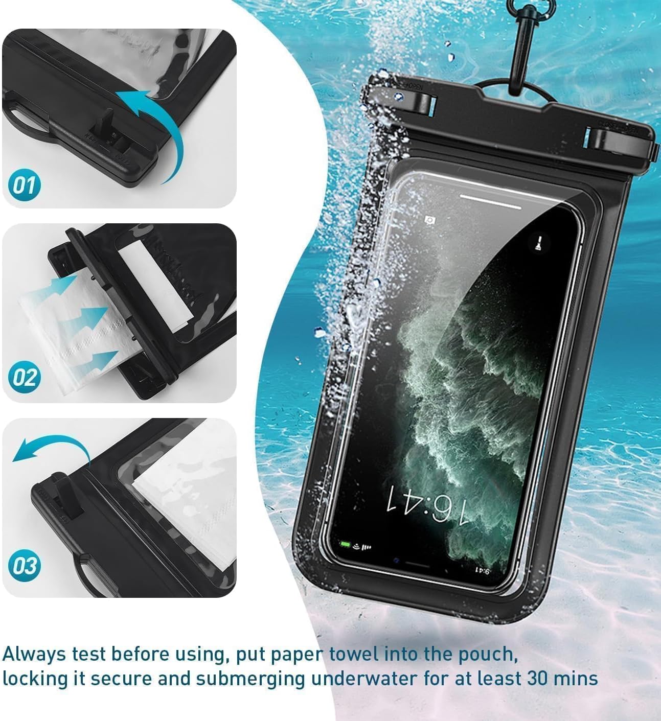Waterproof Phone Case, with Inside Card Pack, IPX8 Under Water Phone Bag Compatible for iPhone 16 15 14 13 12 Pro Max Plus Cellphone Up to 8.3", Travel Essentials, 2 Pack-Black & Blue