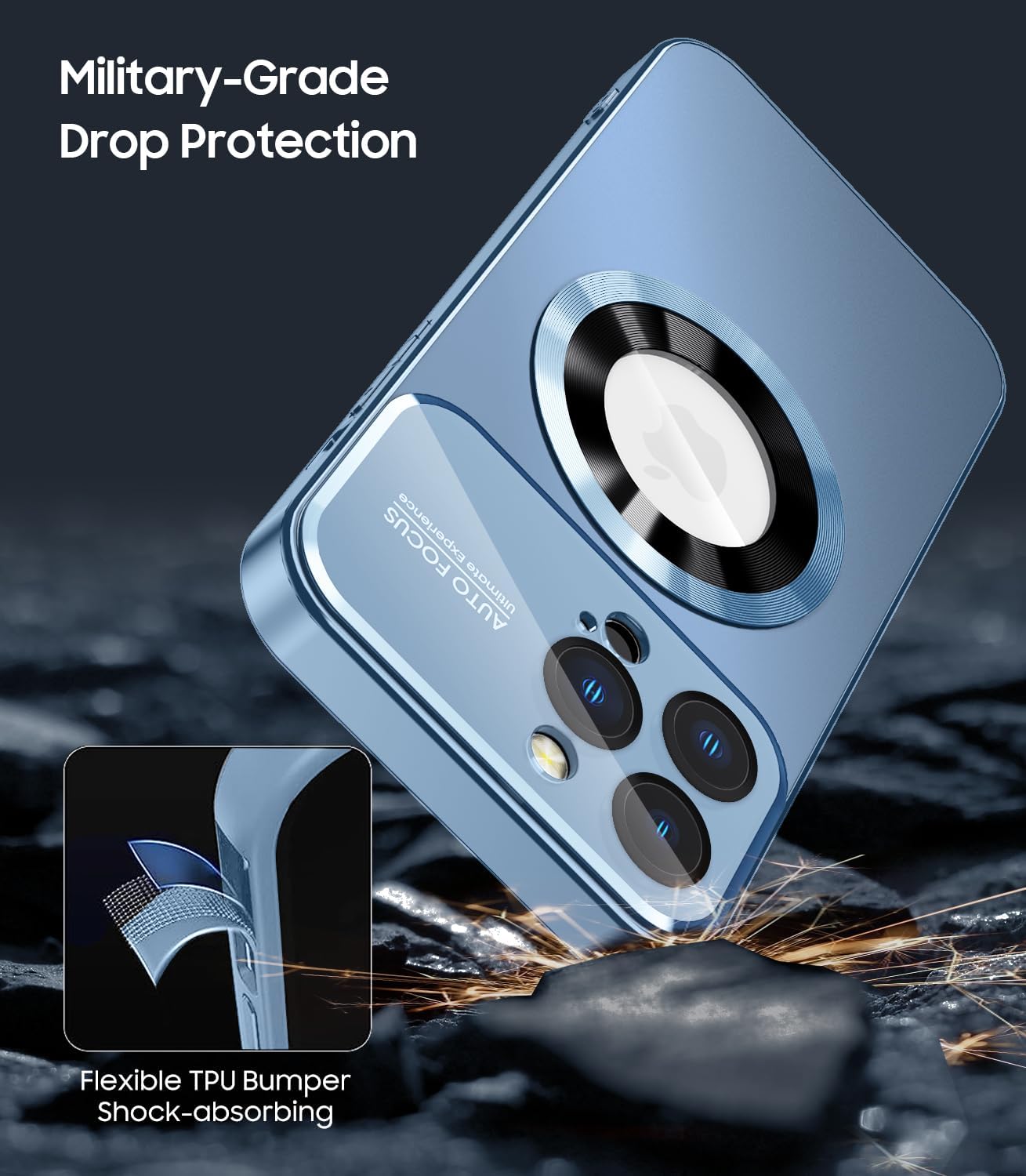 Magnetic for iPhone 14 Pro Max Case, Compatible with MagSafe, Built-in Camera Lens Protector, Logo View, Military Grade Drop Proof Phone Case Cover, Sierra Blue