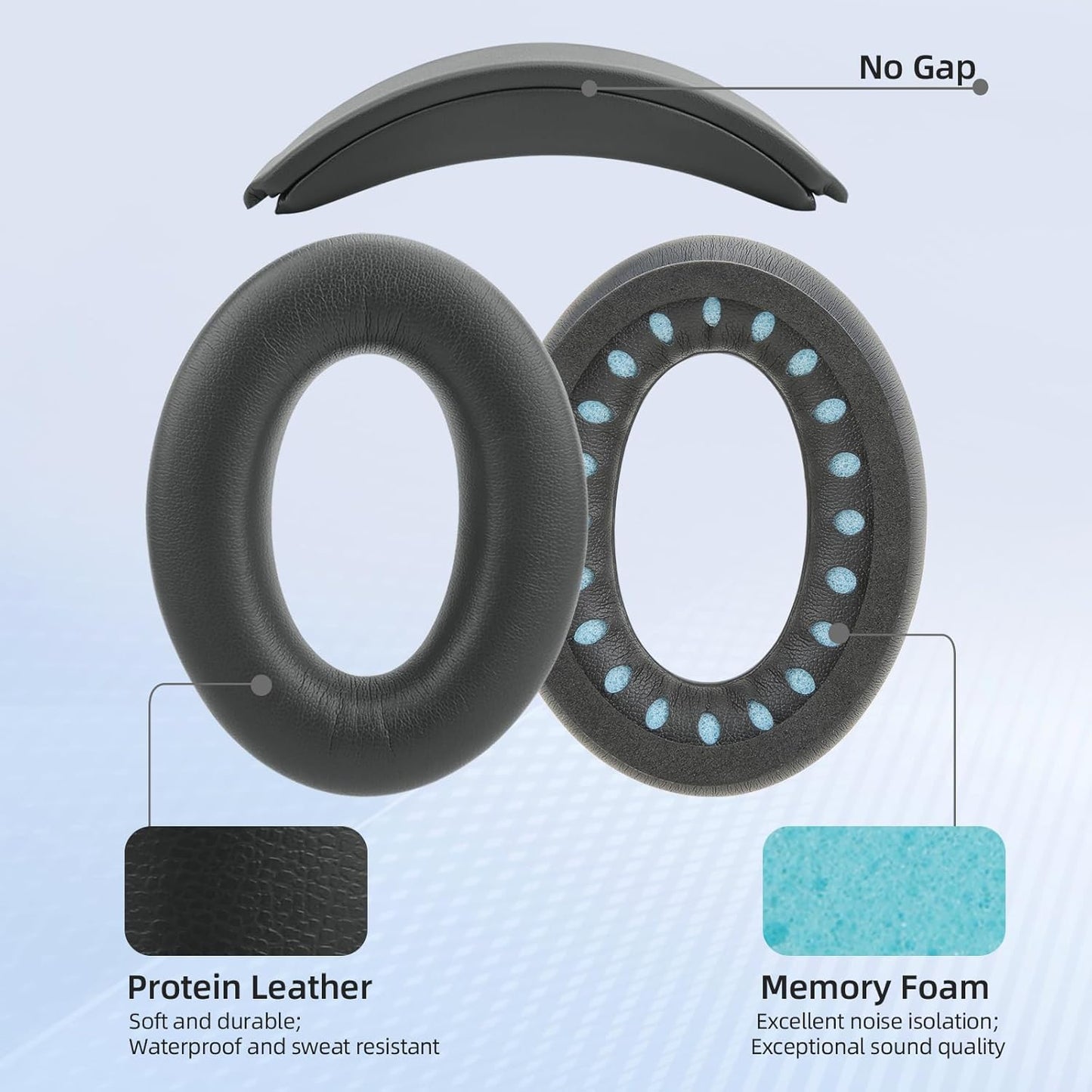 Ear Cushion and Protein Leather Replacement Headband Pad Kit for Bose QuietComfort 35 45 QC35 QC45 with Noise Isolation Memory Foam (Dark Gray)