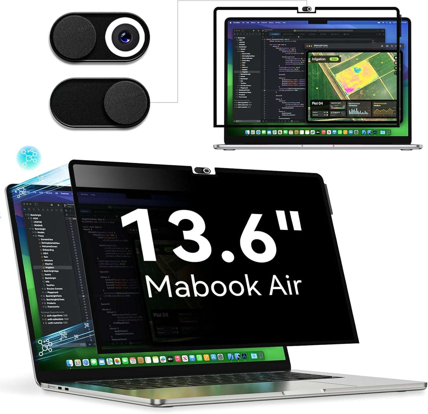 Privacy Screen Protector Compatible with MacBook Air M2 13.6 Inch (2022 Release), Easy On/Off Removable Anti Spy Blue Light Glare Shield Film Laptop Privacy Filter for Apple Mac Air 13" M2 (A2681)"