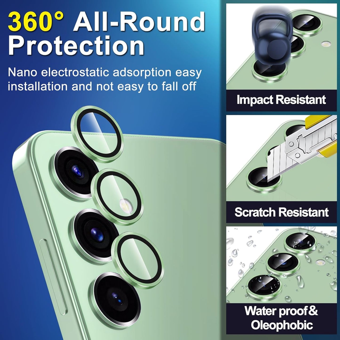 for Samsung Galaxy S25 Plus Camera Lens Protector, Individual Metal Ring Tempered Glass Lens Cover, [Strong Adsorption] Scratch Resistant Ultra-Thin HD Clear Lens Cover, 1 Set-Light Green