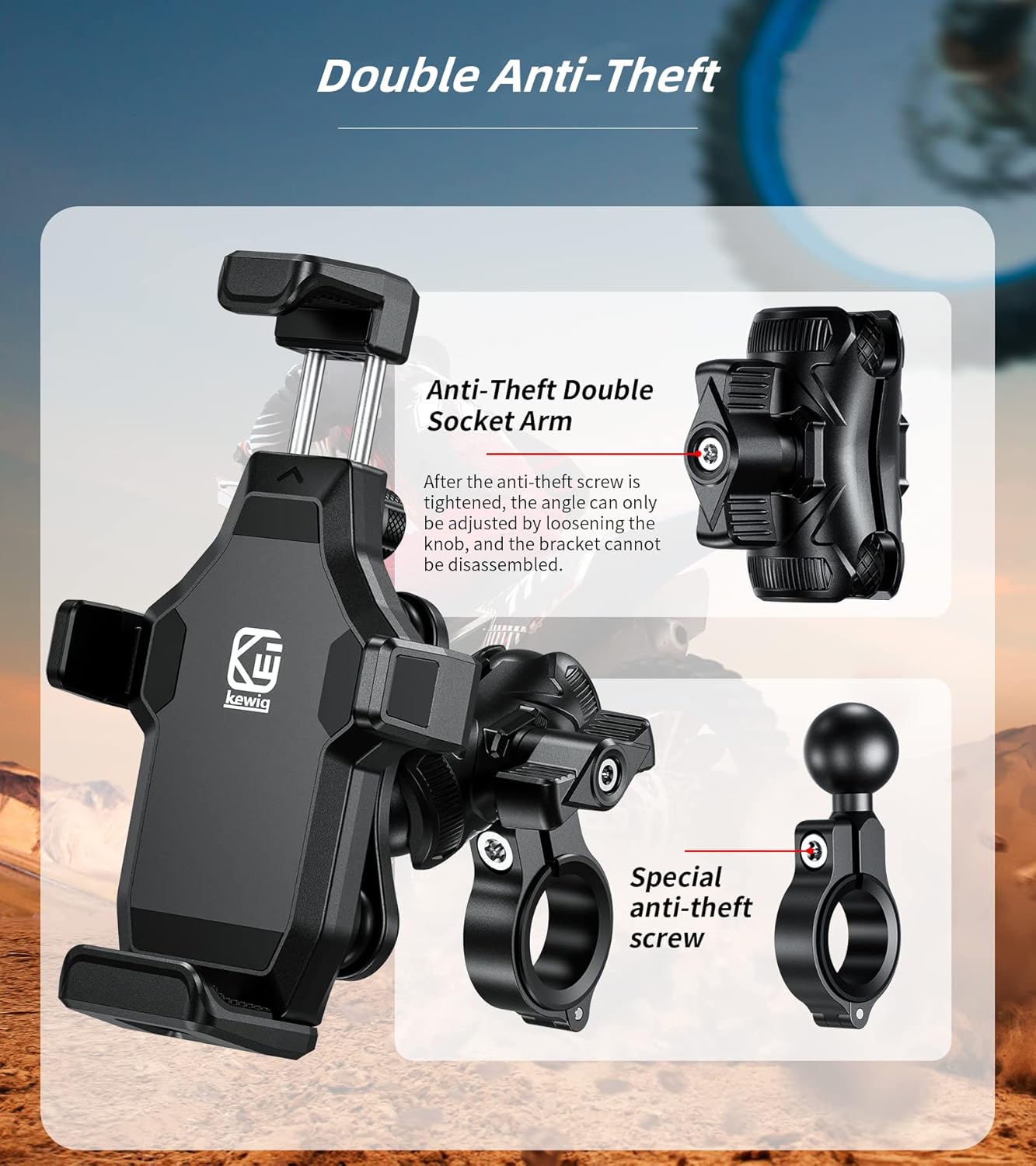 Kewig Motorcycle Phone Mount- [Vibration Dampener] [High-Speed Secure Lock] Motorcycle Cell Phone Holder, Bike Phone Handlebar Mount for 4.7-7.2" Smartphone"
