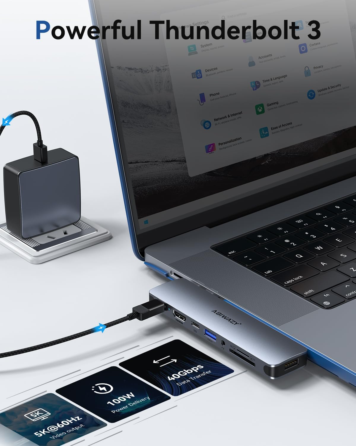 USB C Adapter HDMI USB Multiport Hub,8 in 2 Accessories with 4K@60hz HDMI,Thunderbolt 3,USB C and 3 USB A 3.0 Data Ports SD TF Card Reader, Audio (Grey)