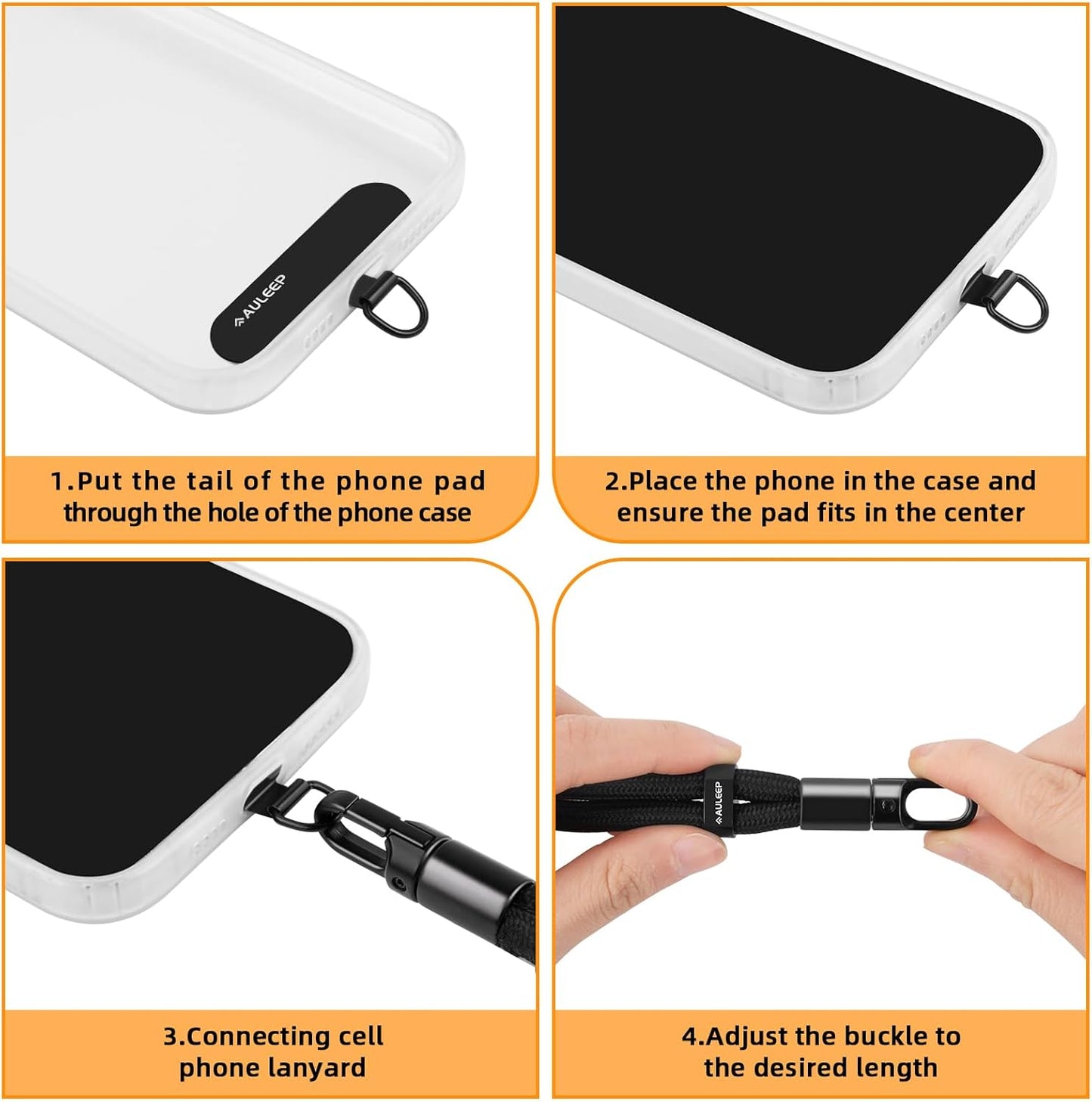 AULEEP Phone Wrist Strap for Women Men - Anti theft Phone Lanyard for Phone Case, iPhone, Cute Phone Wristlet, Hand Strap with 2 Tabs, PhoneChain, Bracelet Strap, Black
