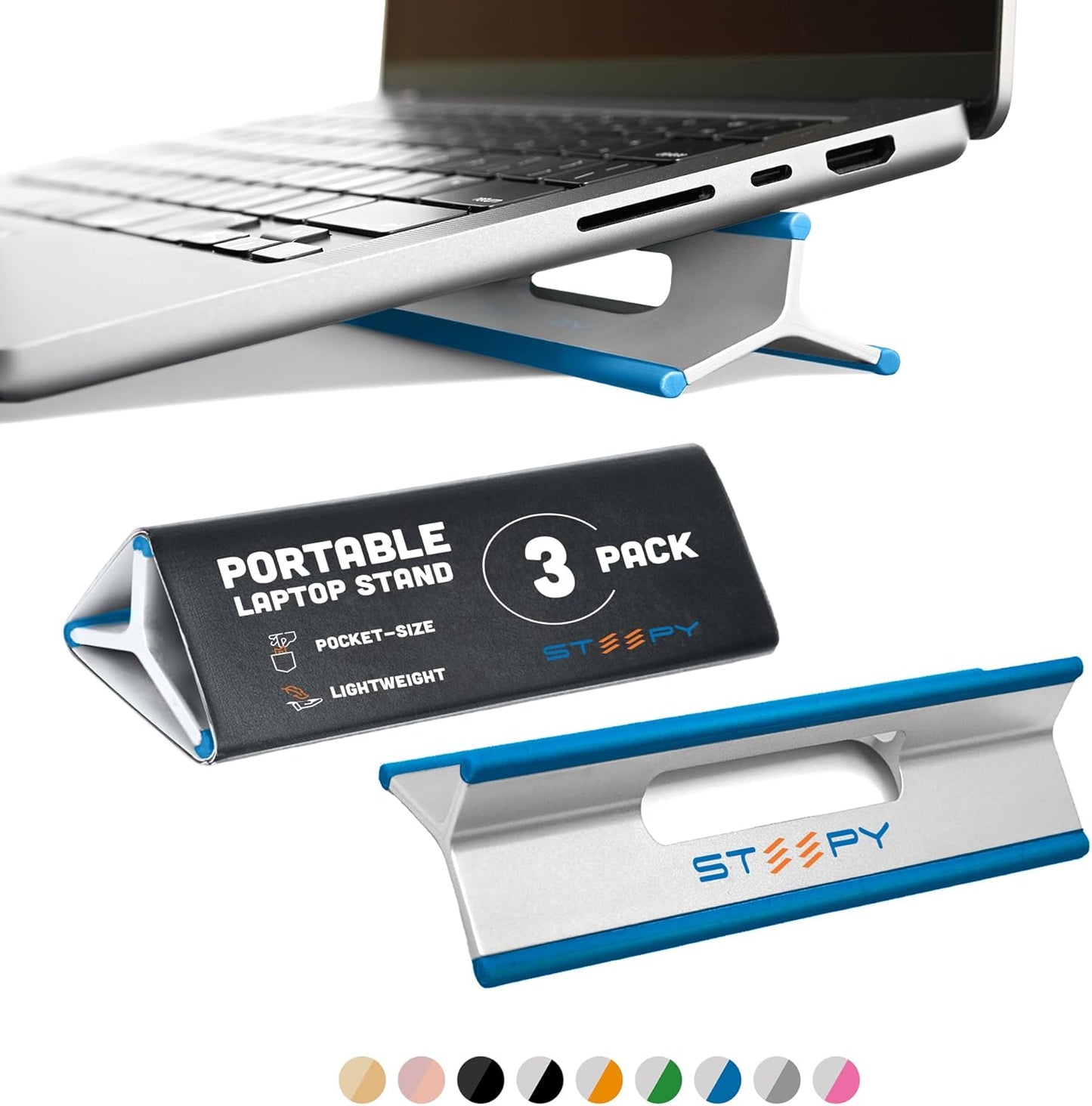 Steepy Low Profile Laptop Stand - 3 Height Adjustable Computer Stand - Lightweight Plastic Laptop Riser - Laptop Tilt & Angle Wedge