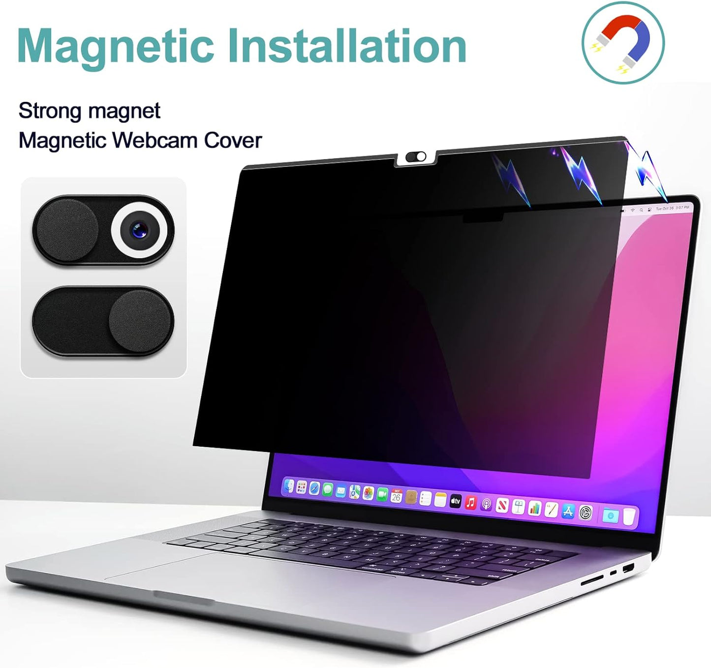 Privacy Screen MacBook Pro 14 Inch (2021-2023, M1, M2, M3-A2918 A2992 A2442 A2779), Magnetic Removable Matte Anti Blue Light Glare Filter 14in Privacy Screen Protector Compatible with Mac Pro 14.2""