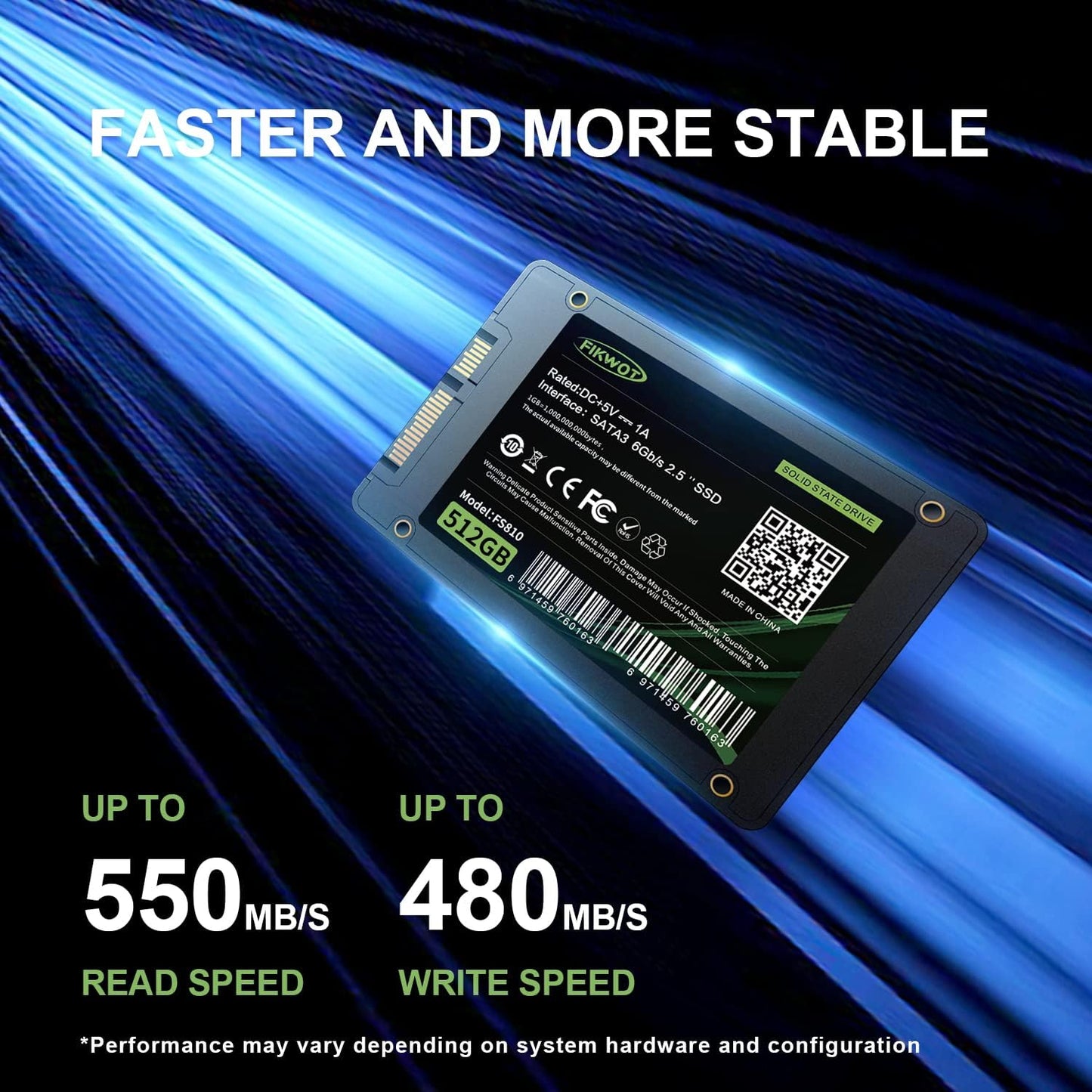 FS810 512GB SSD, 2.5" SSD SATA III 6Gb/s, Solid State Drives, Up to 560MB/s, 3D NAND TLC Flash, Internal SSD for Desktops and Laptops(Black)