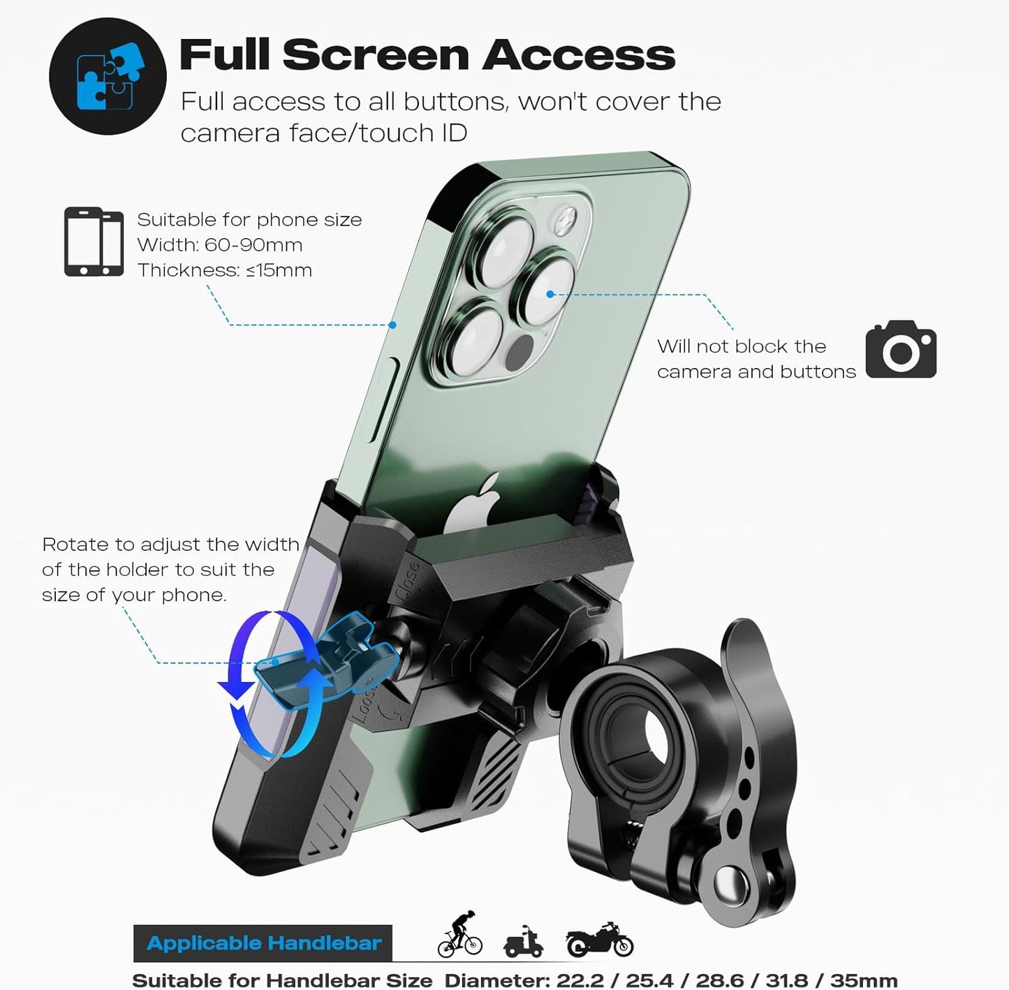 New Upgraded Bike Phone Mount Holder Two Connectors Quickly Lock and Release,360°Rotatable Bicycle Motorcycle Scooter Accessories Handlebar Phone Clip Suitable for 4.0"-7.0"" Smartphone (Purple)"
