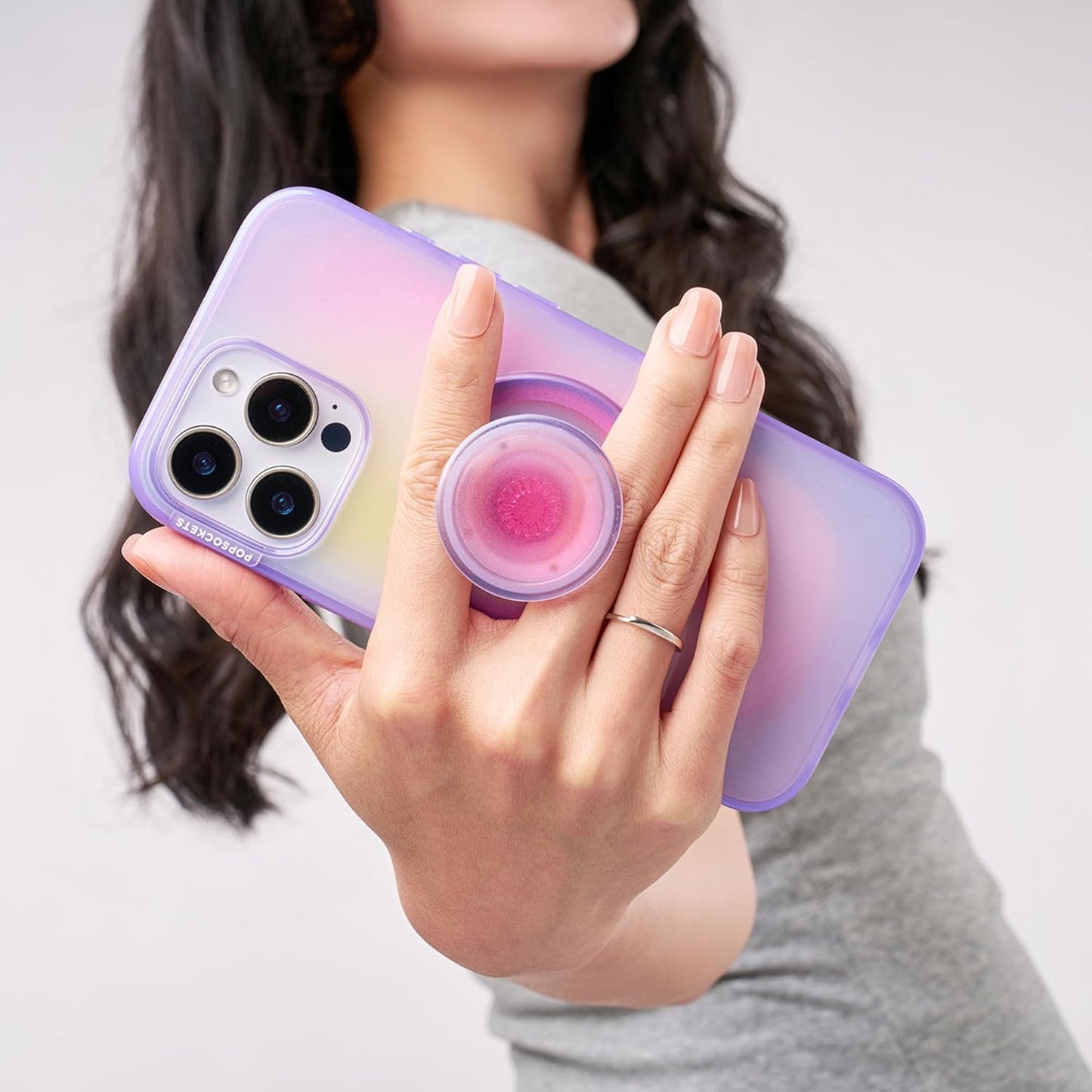 PopSockets Phone Grip for MagSafe with Kickstand, Magnetic Stand, Swappable Top, Secure Hold for iPhone MagSafe Cases, Phone & Tablet Grip, Cute PopSockets, Pink, Purple - Aura