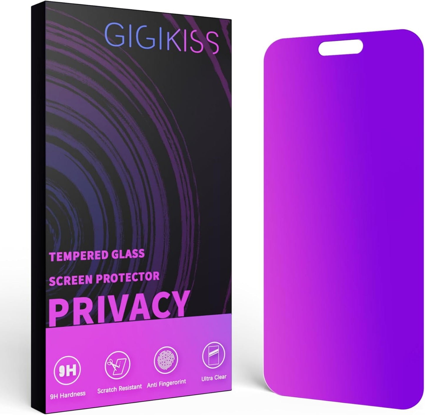Compatible for iPhone 16 Pro Privacy Screen Protector 6.3 Inch, Purple Gradient Anti Spy Anti Blue Light HD Screen Protector Tempered Glass Easy Installation