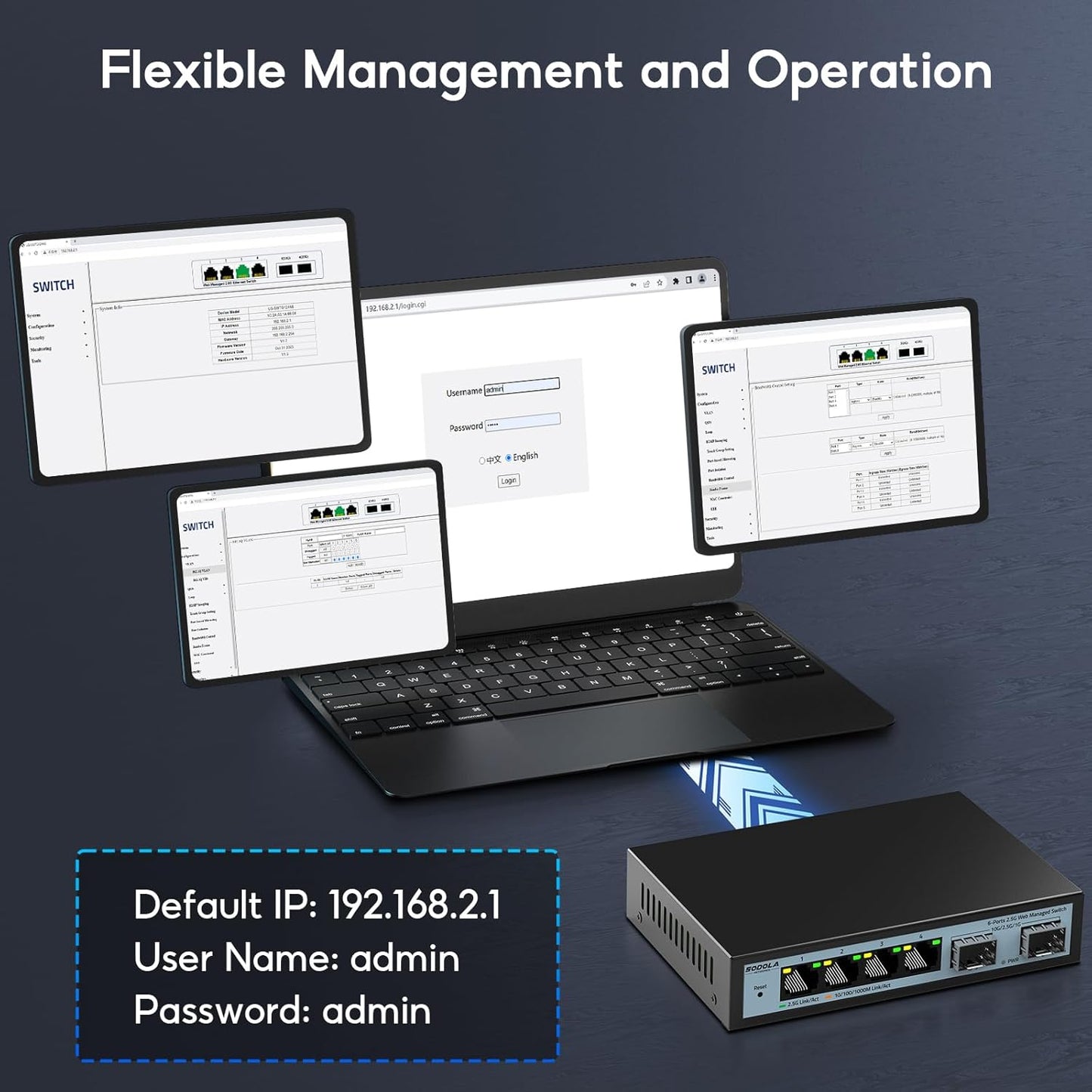 SODOLA 6 Port 2.5G Easy Web Managed Switch, 4 x 2.5G Base-T Ports, 2 x 10G SFP+, Static Aggregation,QoS/VLAN/IGMP, 2.5Gb Network Homelab Switch