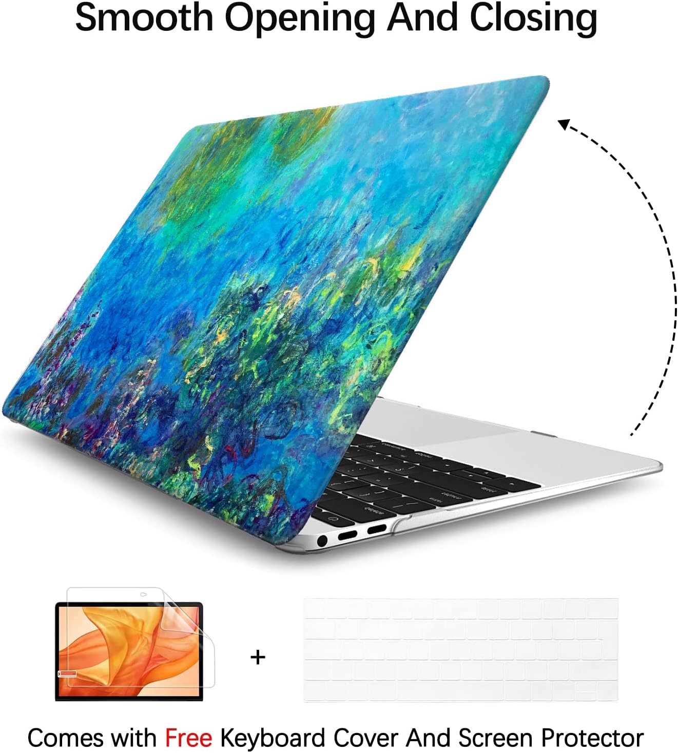 Berkin Arts Compatible with MacBook Air 13 inch Cover, 2022-2018 Release A1932 with Touch ID with Keyboard Cover & Screen Protector Cloisonnism (Wisteria by Monet)