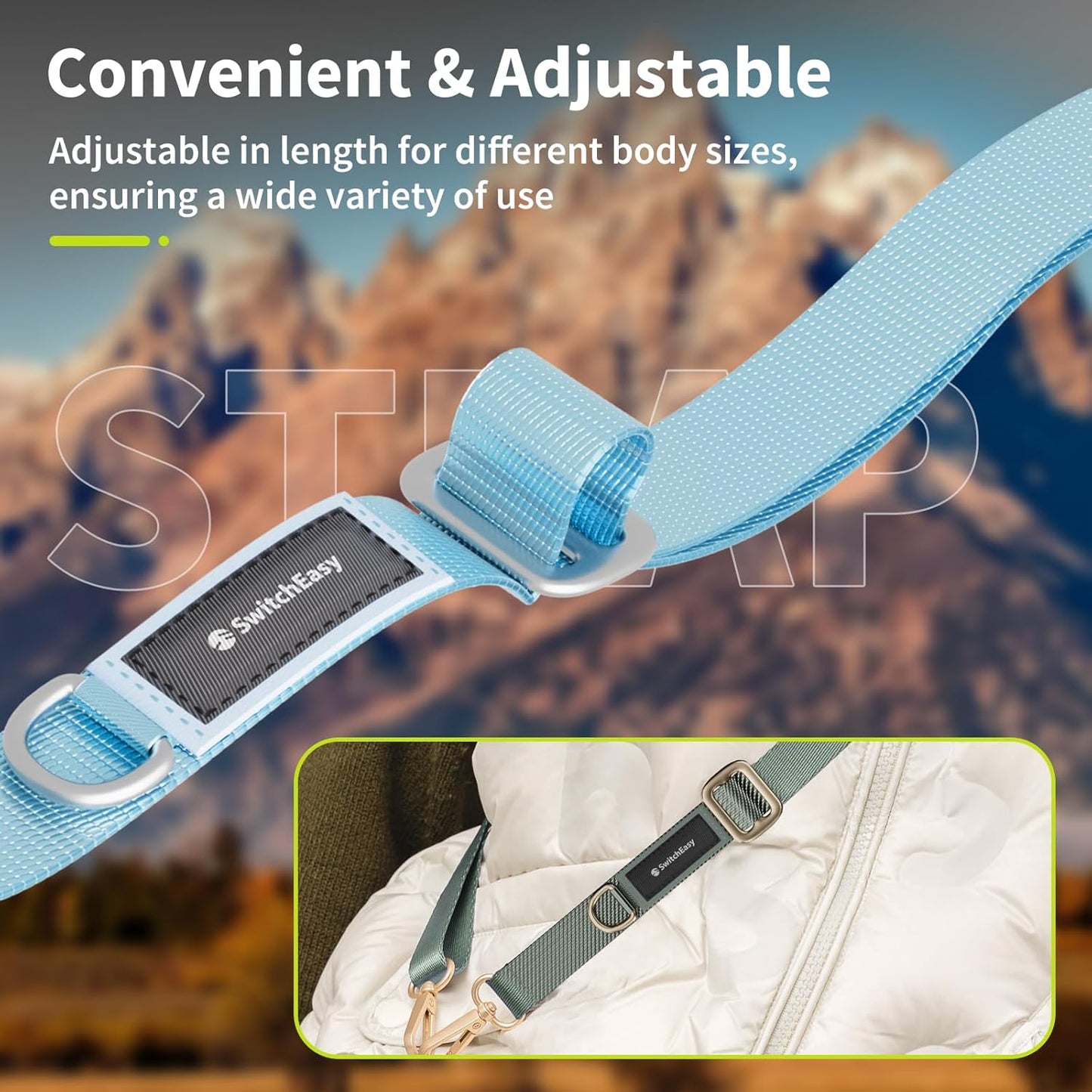 SWITCHEASY 20mm Adjustable Crossbody Phone Strap Compatible with Most Phones, Anti-Theft & Ant-Drop, Hands Free for Phone Lanyard Crossbody with Strap Card Phone Tether Tab - EasyStrap (Aquamarine)