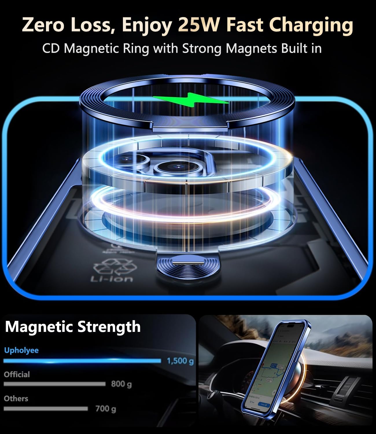 [360° Rotatable CD Stand & Built-in Privacy Screen Magnetic Case for iPhone 15 Pro Max[Compatible with MagSafe&Full Signal] Mil-Grade Shockproof Full Body Anti-Spy Cover for 15 Pro Max-Blue