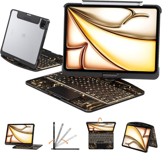 Transparent Case with Keyboard for iPad Air 13 Inch (M3/M2, 2025/2024), iPad Pro 12.9 Inch (6/5/4/3 Gen),7-Color Backlit,Magic Wireless Keyboard, 360°Rotating,with trackpad,Pencil Holder,Black