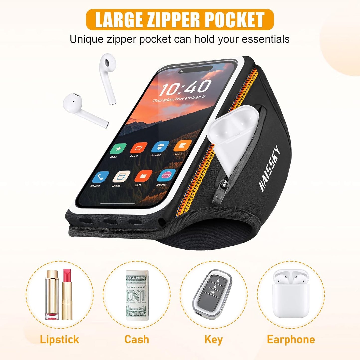 Running Armband for iPhone 15/14/13 Pro/Plus & Galaxy S20/S10, 3D Design Cell Phone Armband with Earphone Pouch Card Slot & Key Pockets, Water Resistant Sports Phone Holder Up to 6.9" Devices"