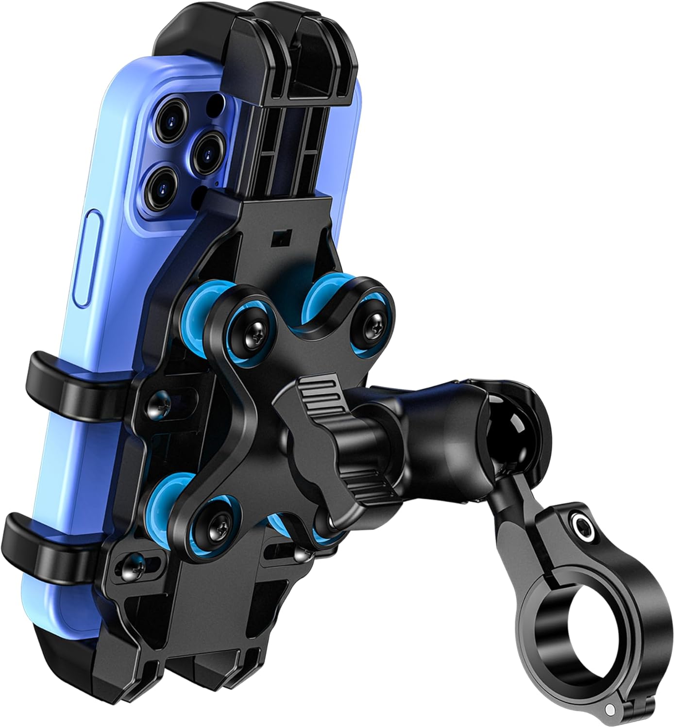 Motorcycle Phone Mount with Vibration Dampener, Anti-Shake Bike Phone Holder with Aluminum Alloy Handlebar Clamp, One-Handed Operation Motorcycle Cellphone Mount Fit for 5.4"-7.2"" Smartphone"