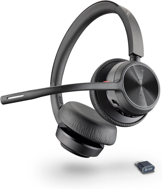 Poly Voyager 4320 UC Wireless Headset (Plantronics) - Stereo Headphones w/Noise-Canceling Boom Mic - Connect PC/Mac/Mobile via Bluetooth - Works w/Teams, Zoom, & More - Amazon Exclusive
