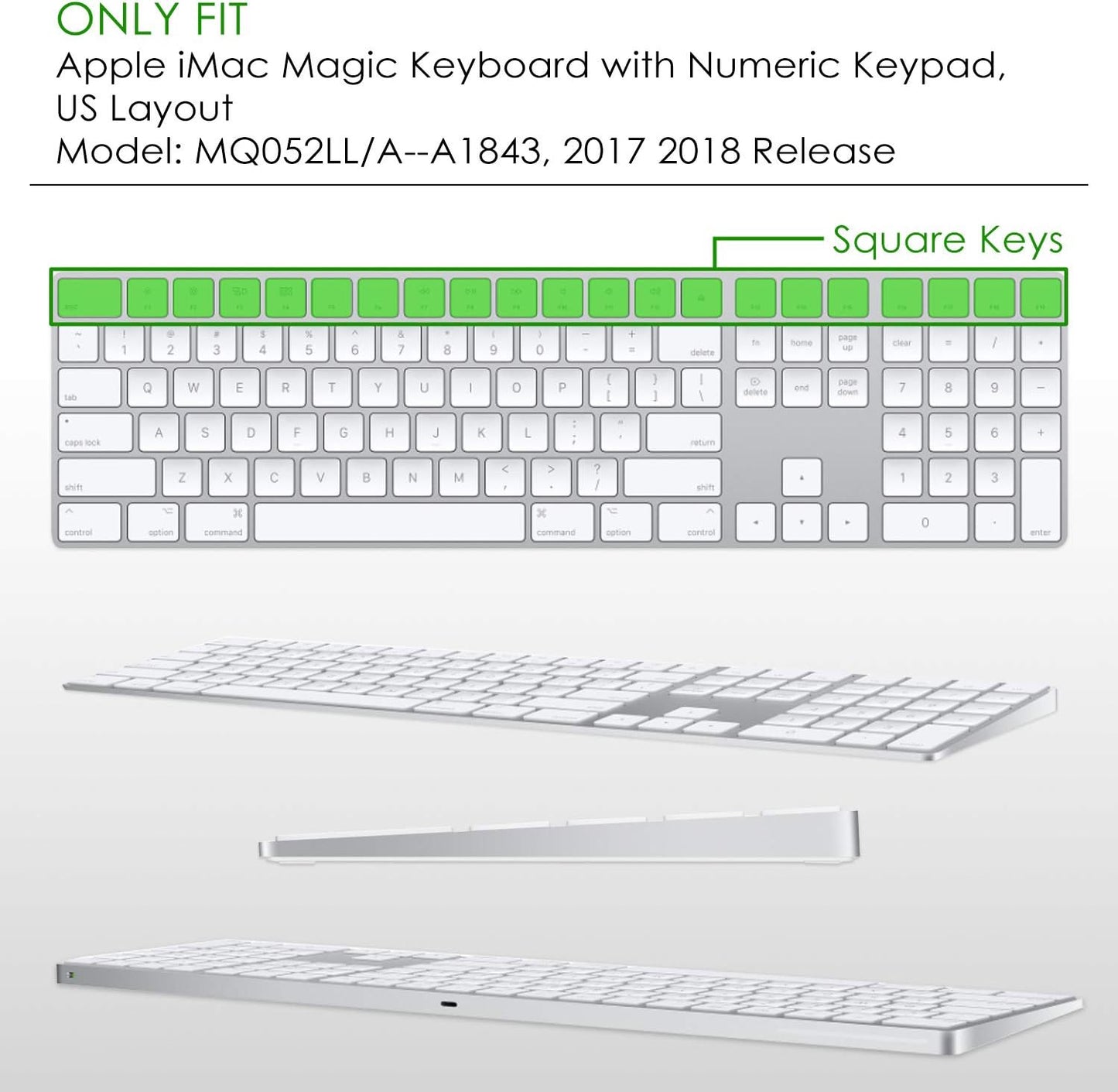 Allinside Black Cover for Apple iMac Magic Keyboard with Numeric Keypad MQ052LL/A A1843 US Layout