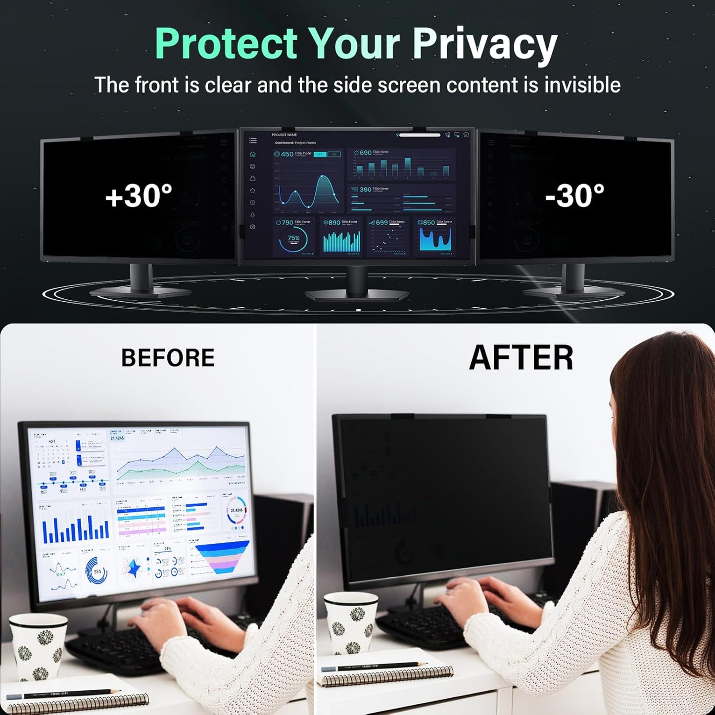 [2 Pack] Magnetic 21.5 Inch Computer Privacy Screen for 16:9 Aspect Ratio Widescreen Monitor, Hanging Eye Protection Anti Glare Blue Light Computer Monitor Privacy Filter, Removable 21.5 in Protector Film