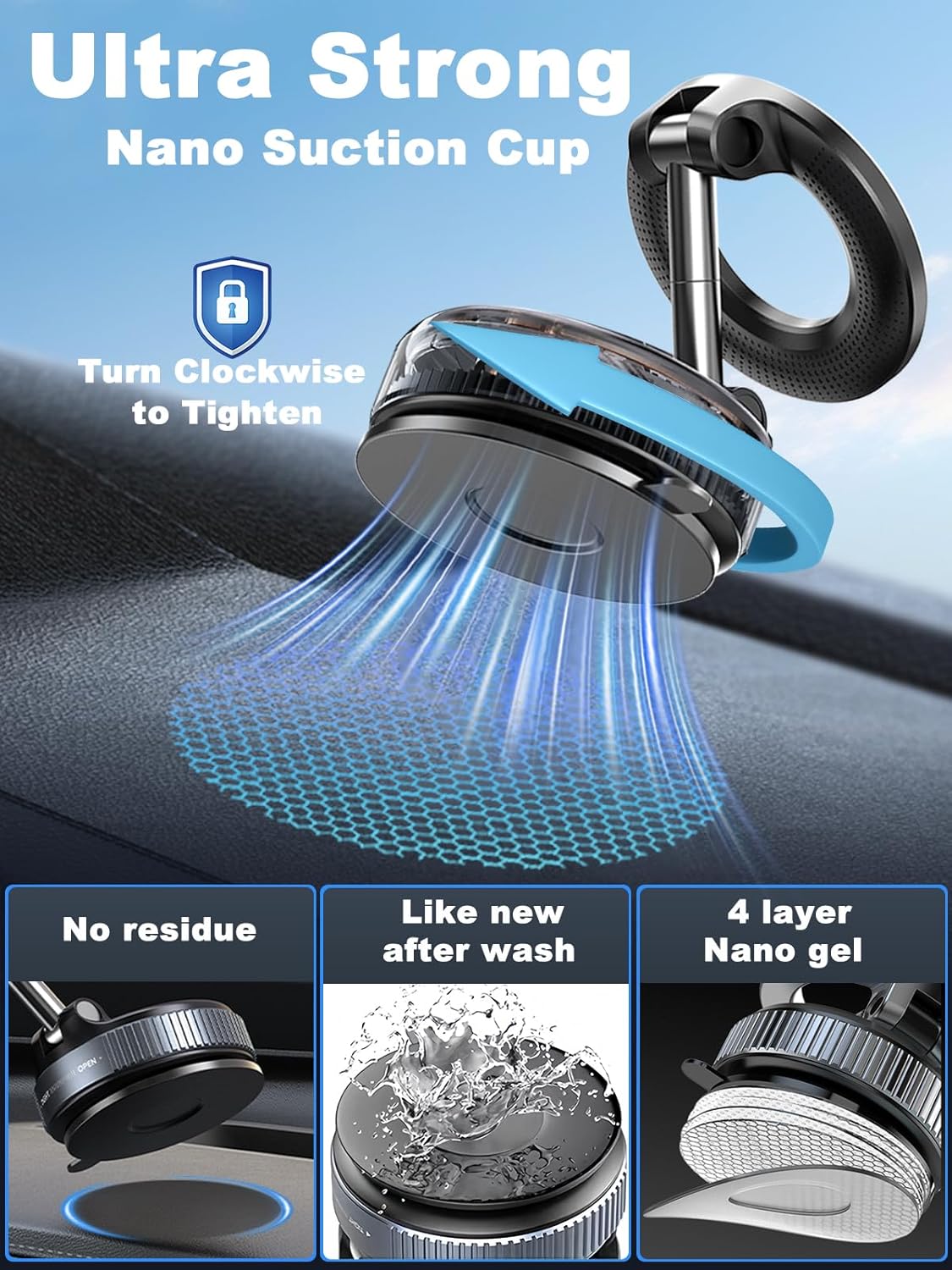 Upgraded 360° Nano Gel Vacuum Magnetic Phone Holder, Car Phone Holder for Magsafe[108+LBS Strongest Suction & 3000gf Strongest Magnetic], Suction Cup Phone Mount for Car/for iPhone 16 Pro Max